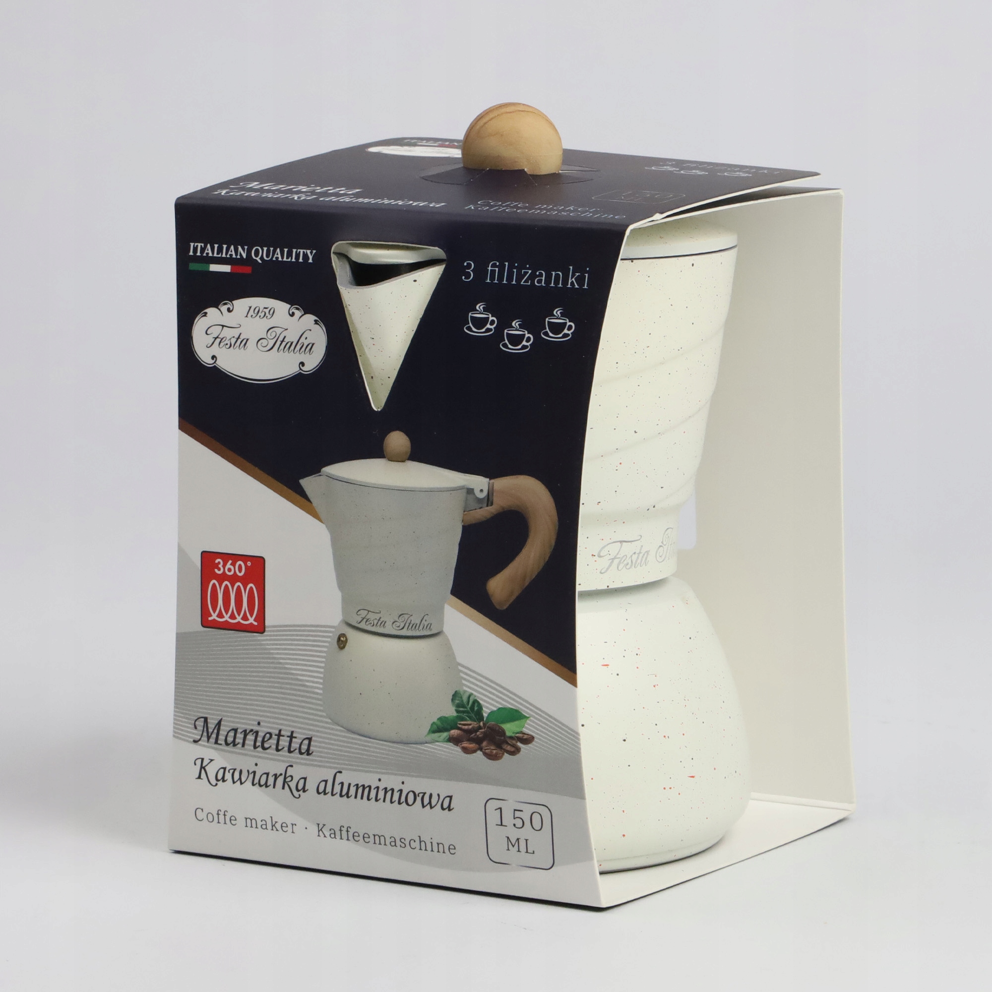 KAWIARKA ALUMINIOWA ZAPARZACZ DO KAWY KAFIETERKA WŁOSKA MOKA NA 3 FILIŻANKI