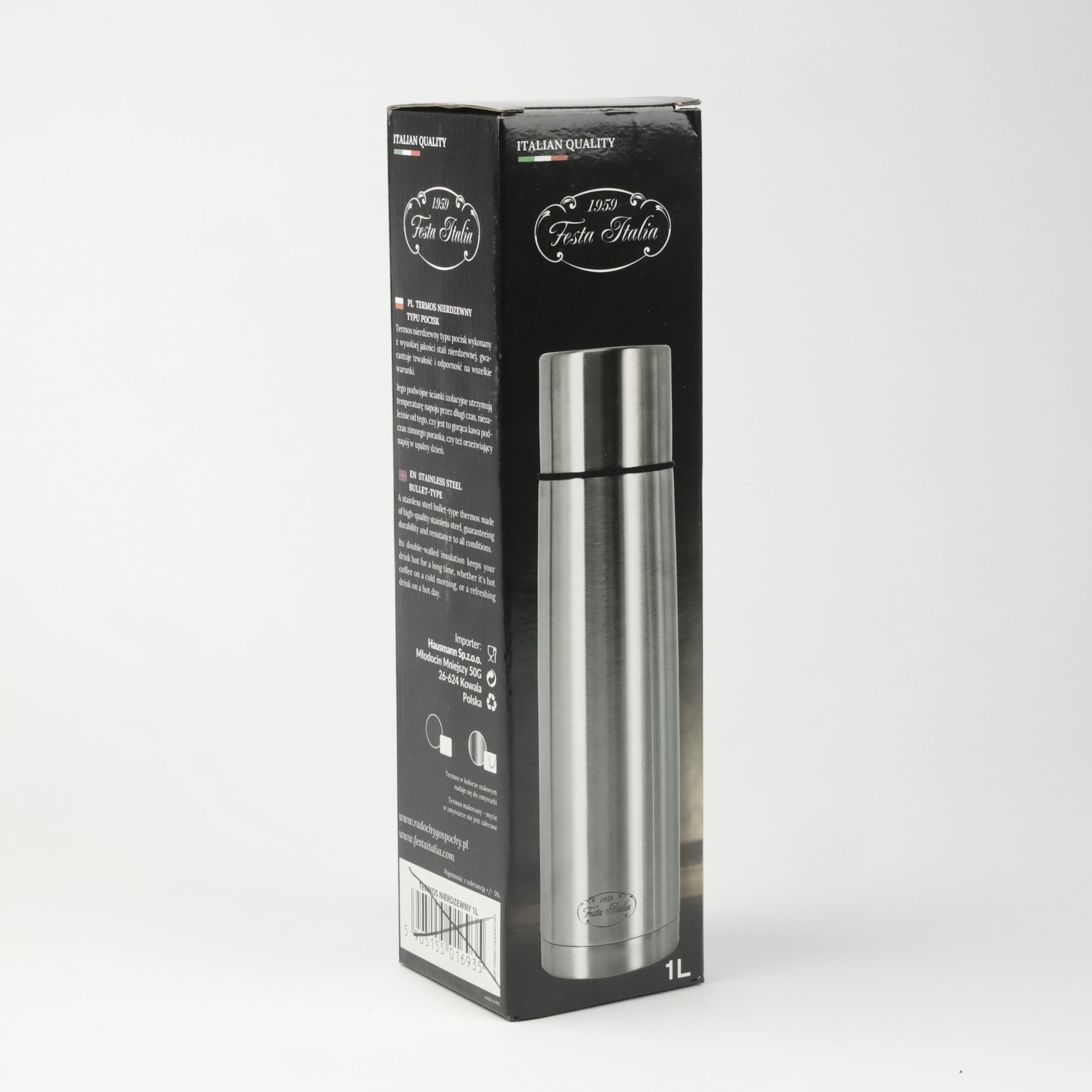 TERMOS SREBRNY TERMICZNY 750ML STAL NIERDZEWNA BIDON NA GORĄCE NAPOJE