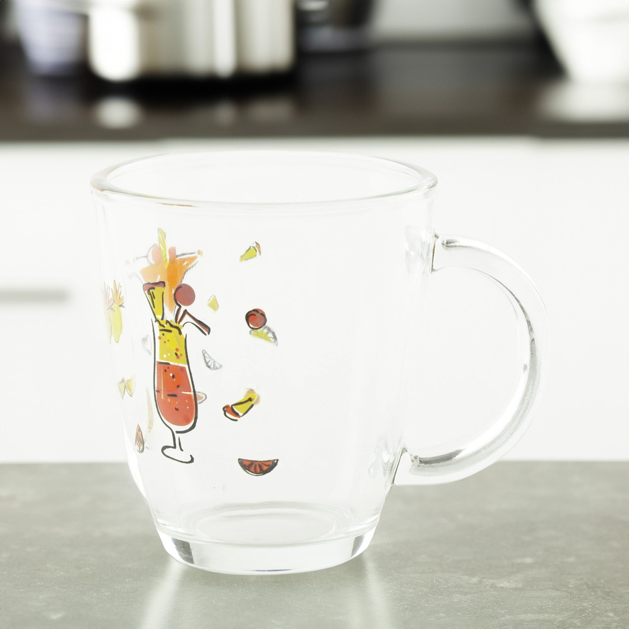 SZKLANKA Z UCHEM KUBEK SZKLANY TRADYCYJNY DO KAWY HERBATY 320 ML Z WZOREM