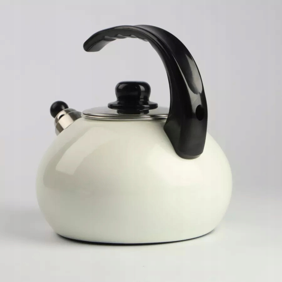 CZAJNIK EMALIOWANY NOWOCZESNY ECRU Z GWIZDKIEM STAL 2,5 L INDUKCJA GAZ