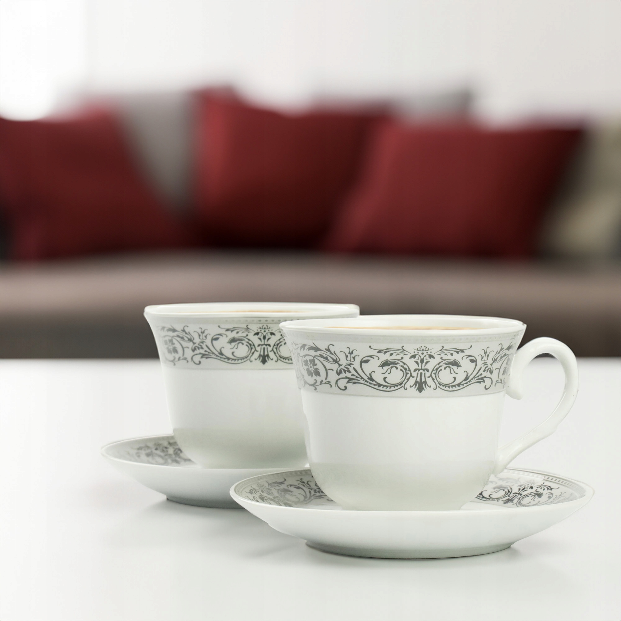 ZESTAW FILIŻANEK Z TALERZYKAMI NA PREZENT 250 ML PORCELANA DO KAWY HERBATY