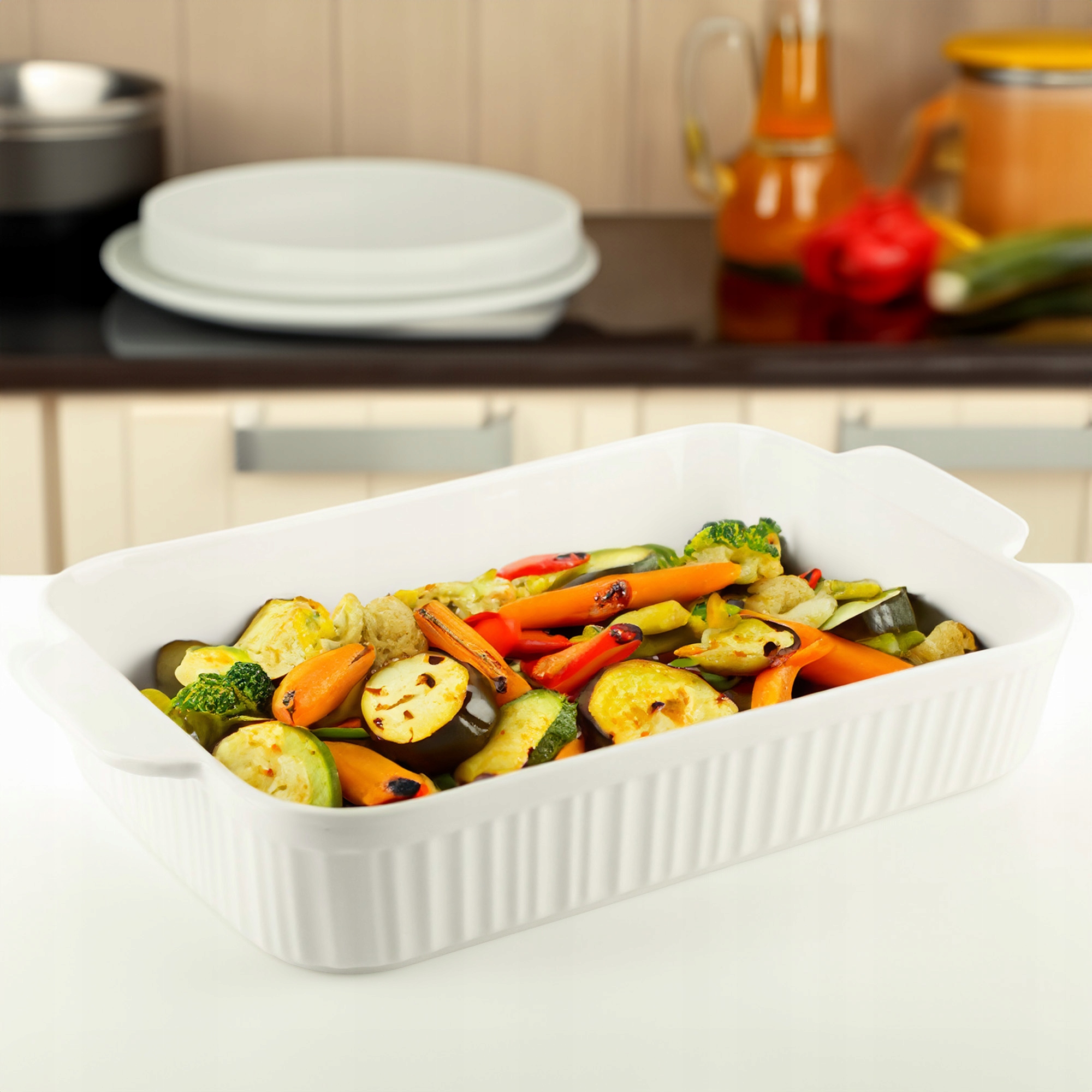 NACZYNIE PORCELANOWE BRYTFANKA DO ZAPIEKANIA MIĘSA RYBY PÓŁMISEK 2L BIAŁA