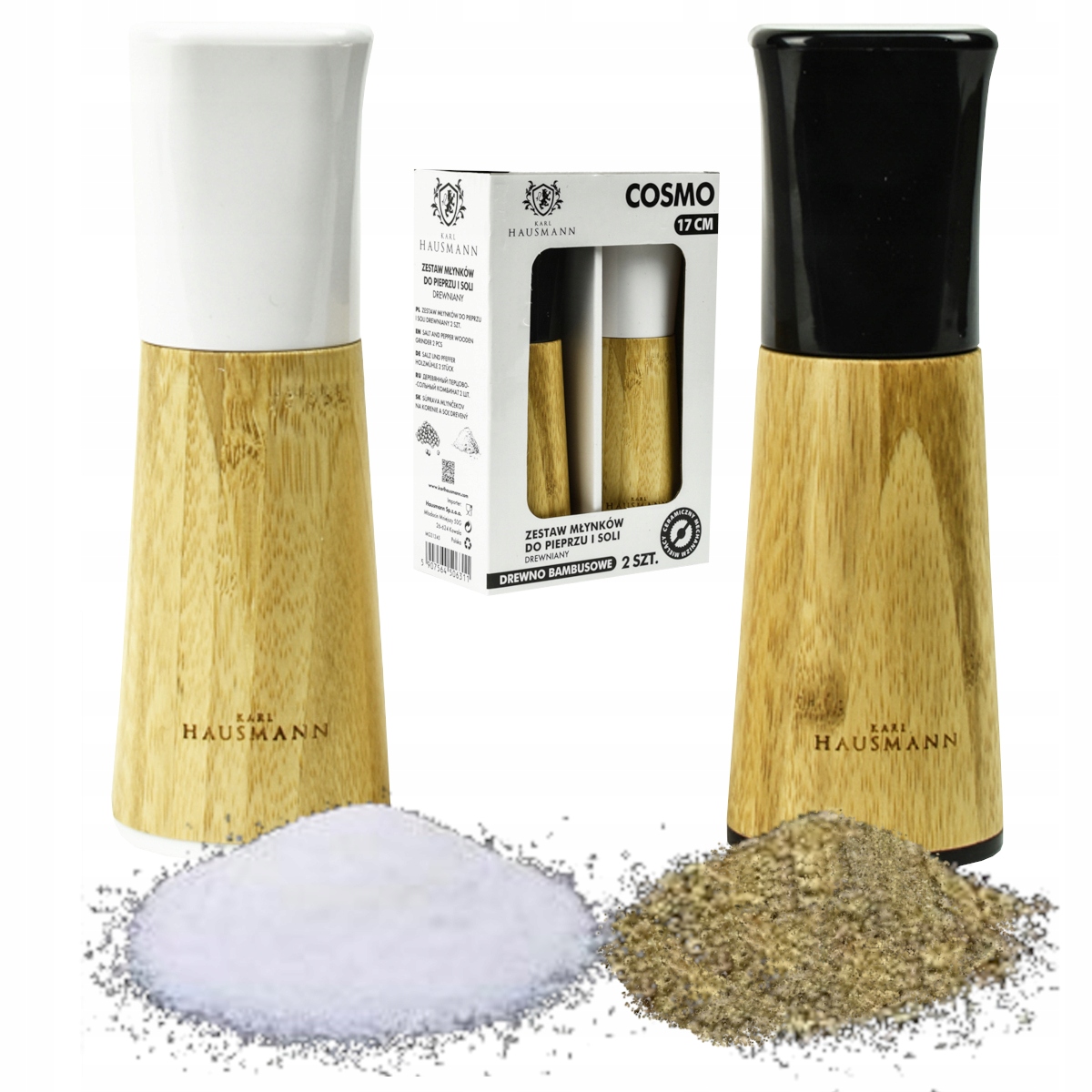 Zestaw komplet młynków do soli i pieprzu drewniane