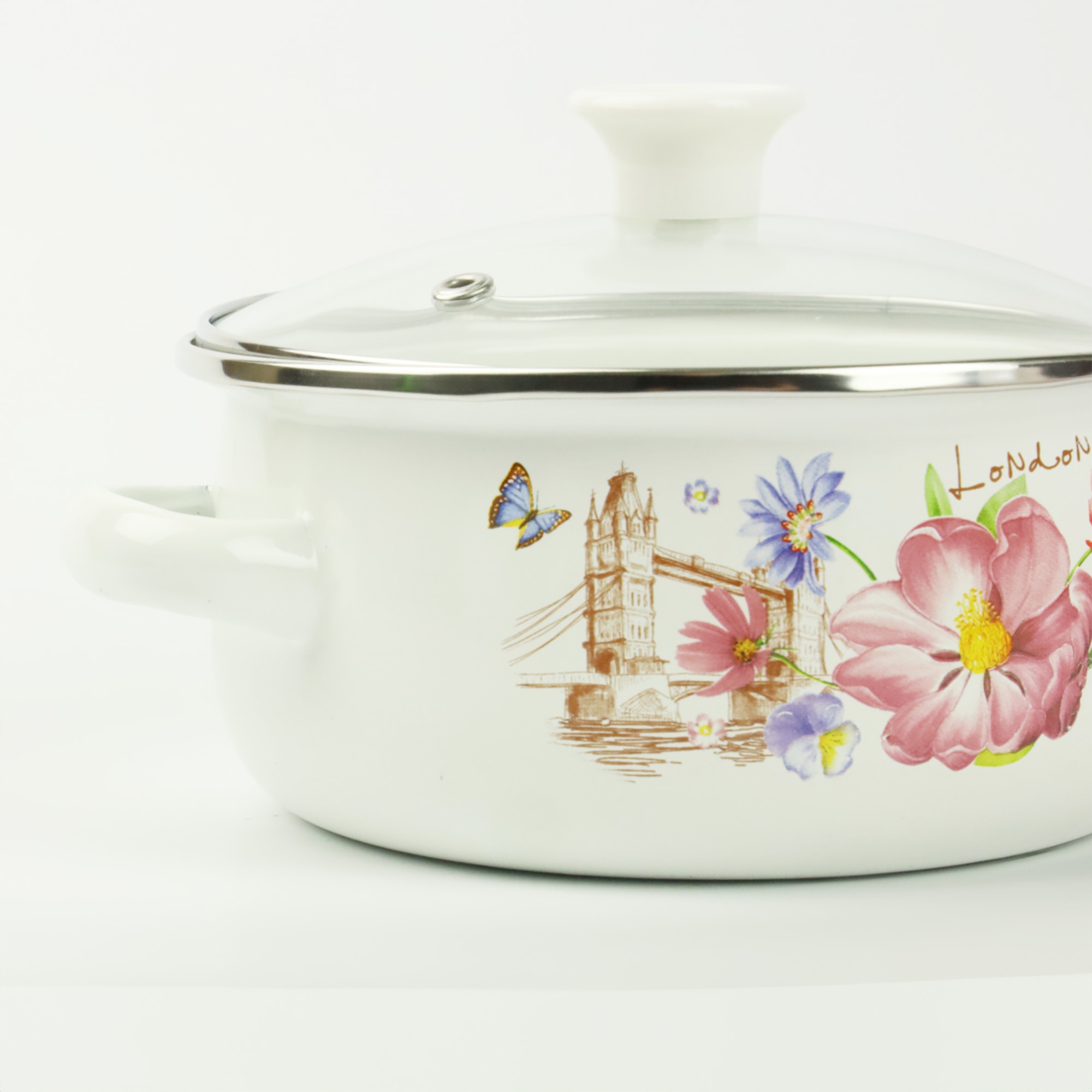 ZESTAW MAŁYCH GARNKÓW 0,7/1,2/1,7L EMALIOWANE WZÓR KWIATY GAZ INDUKCJA