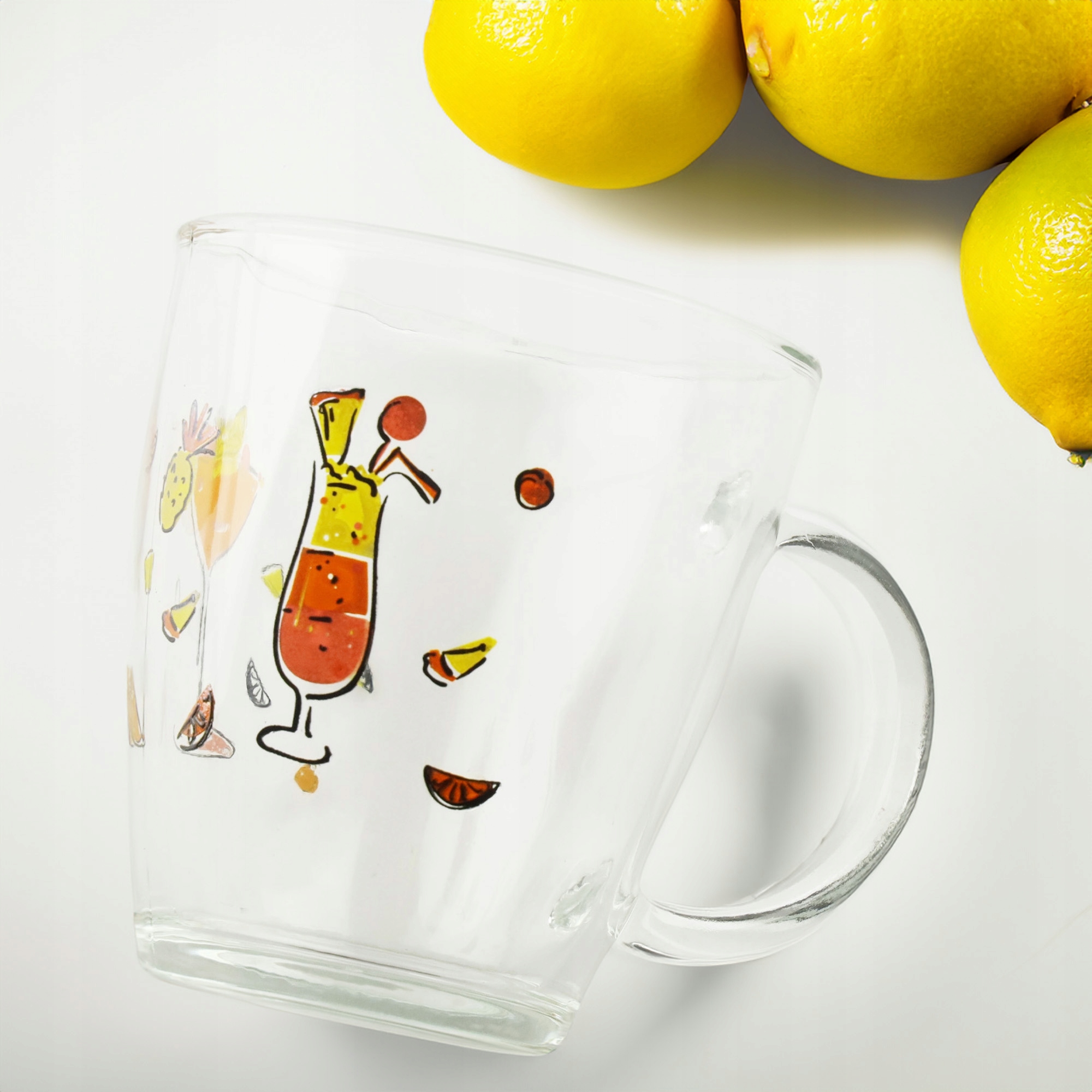 SZKLANKA Z UCHEM KUBEK SZKLANY TRADYCYJNY DO KAWY HERBATY 320 ML Z WZOREM