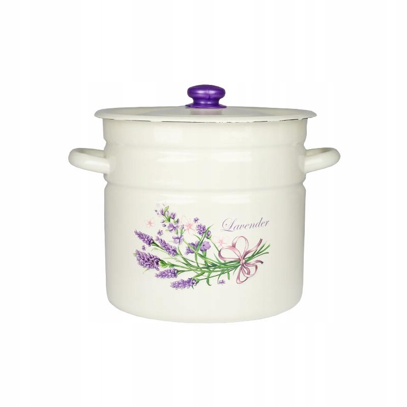 GARNEK EMALIOWANY 12 L POKRYWKA WZÓR LAWENDA DO GOTOWANIA POTRAW PRZETWORÓW