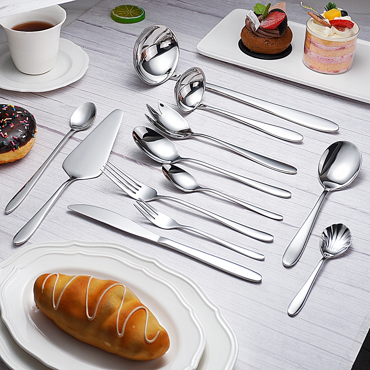 ZESTAW SZTUĆCE 72 elementów komplet SREBRNE 12 osób stal nierdzewna PUDEŁKO