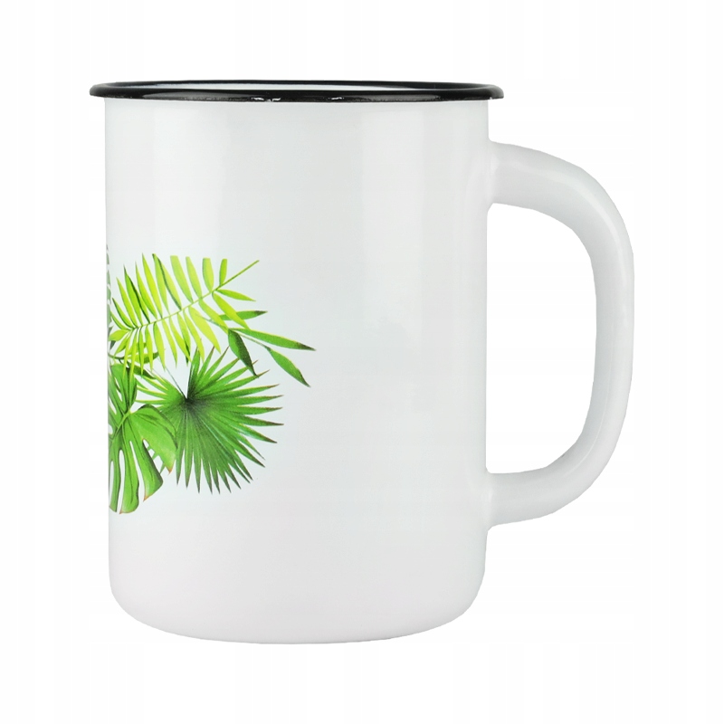 KUBEK GŁADKI EMALIOWANY 1,5L WZÓR MONSTERA IDEALNY DO NAPOJÓW KOMPOTU MLEKA