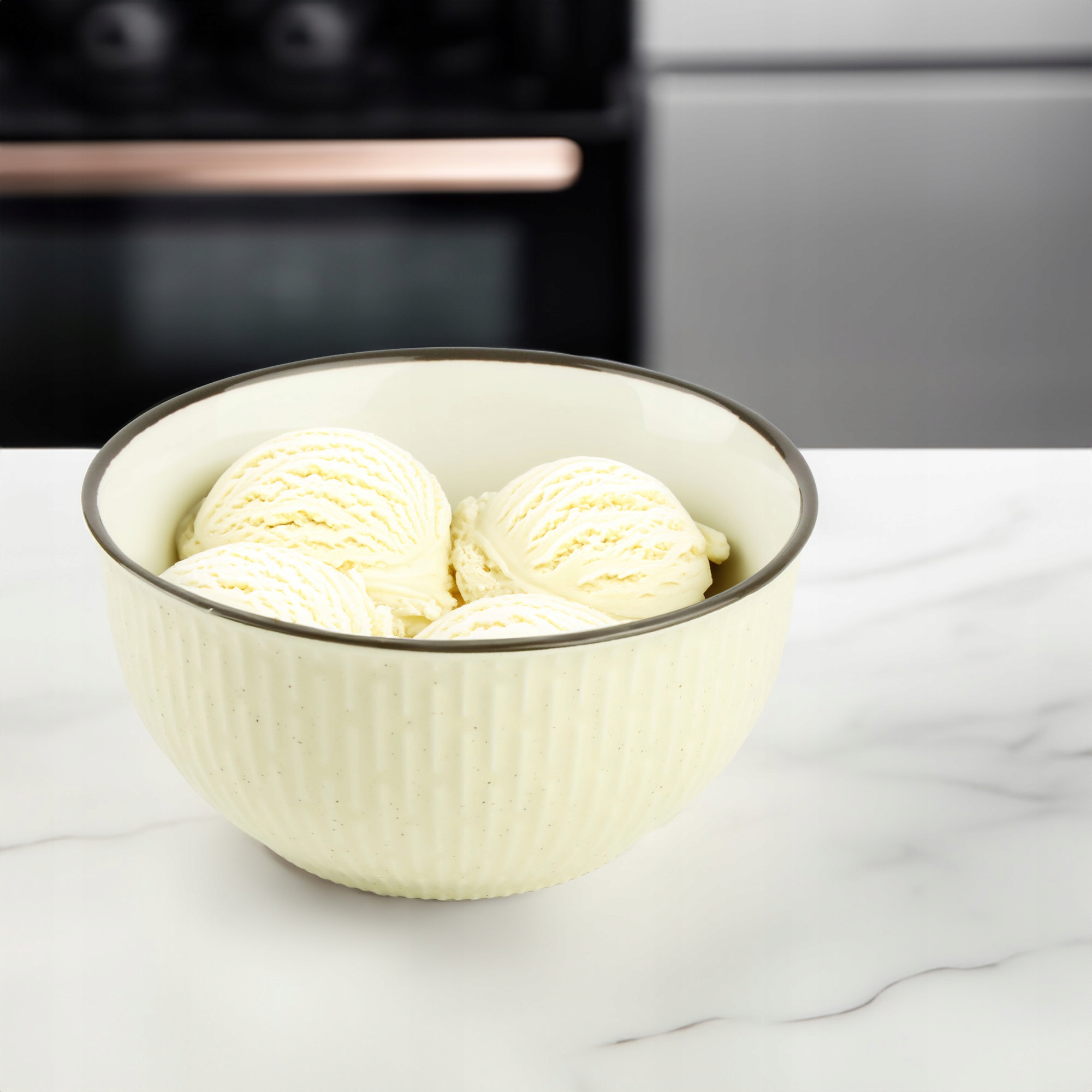 CERAMICZNA SALATERKA NA ZUPĘ OWOCE PRZEKĄSKI BEŻOWA ZDOBIONA Z WZOREM 510ML