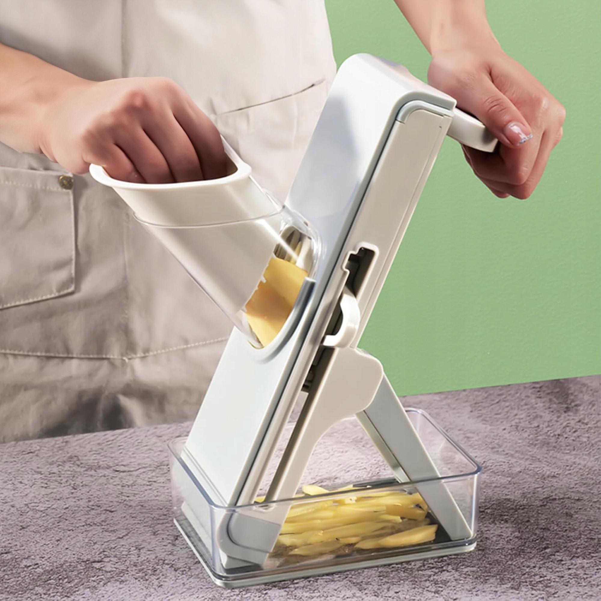 KRAJALNICA DO WARZYW Z POJEMNIKIEM I WYMIENNYMI NAKŁADKAMI TARKA