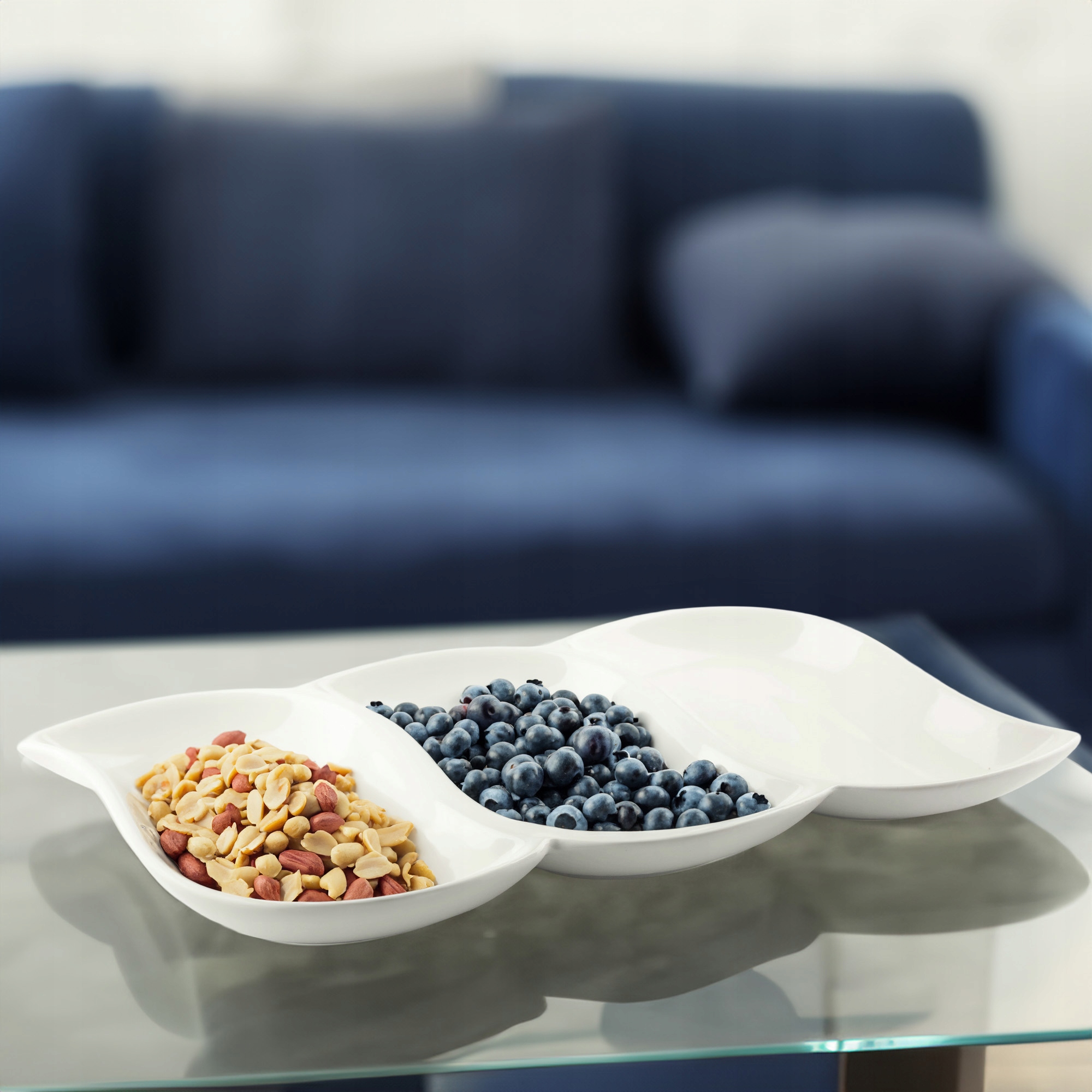 PÓŁMISEK PORCELANOWY TRÓJDZIELNY NA SOSY PRZEKĄSKI SŁODYCZE OWOCE 28X17CM