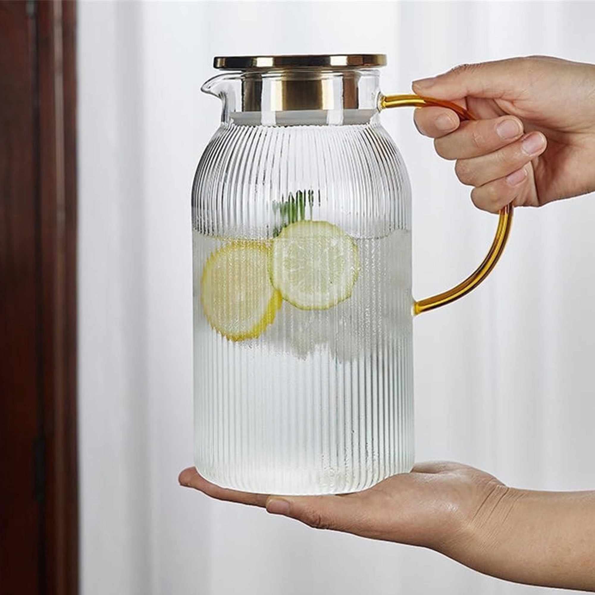 DZBANEK SZKLANY NA WODĘ LEMONIADĘ 1,5L KARAFKA Z POKRYWKĄ SITKO FILTRUJĄCE