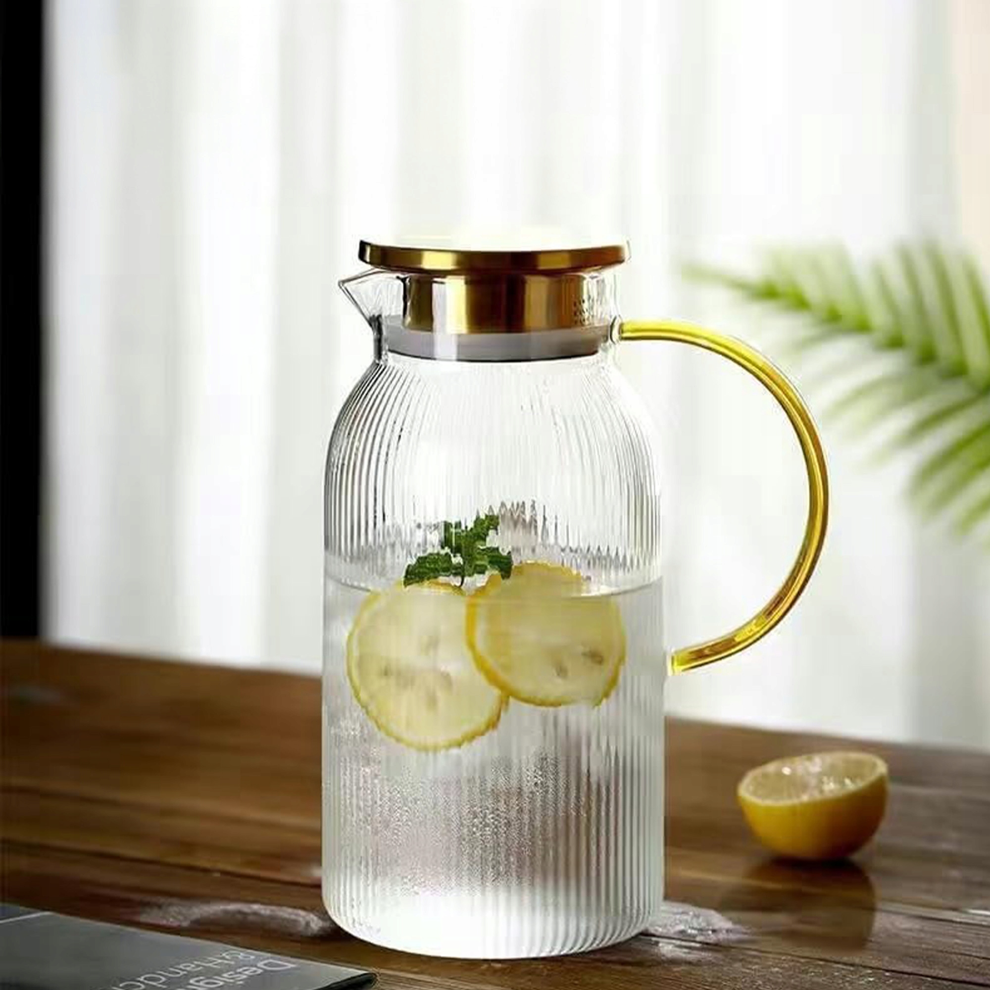 DZBANEK SZKLANY NA WODĘ LEMONIADĘ 1,5L KARAFKA Z POKRYWKĄ SITKO FILTRUJĄCE