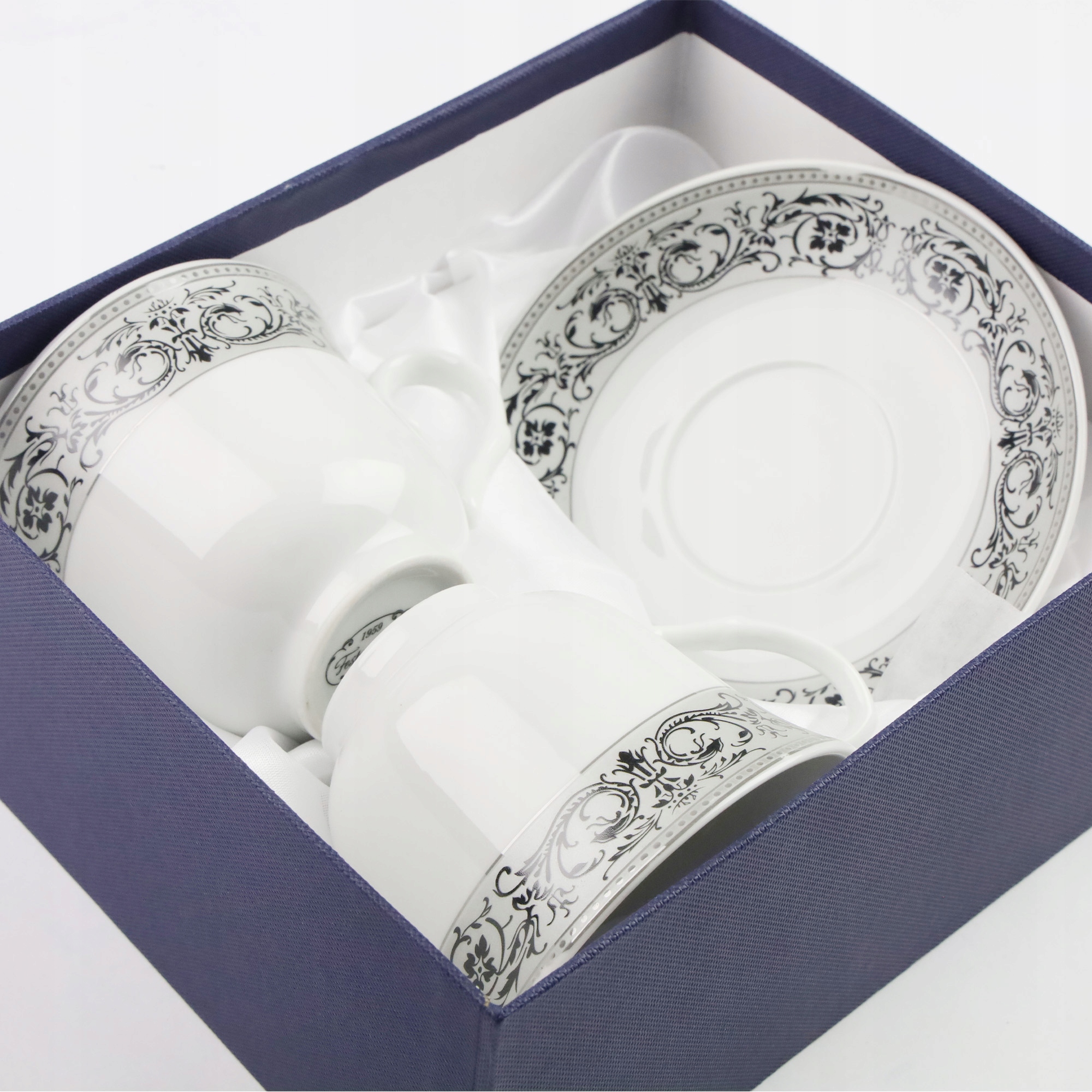 ZESTAW FILIŻANEK Z TALERZYKAMI NA PREZENT 250 ML PORCELANA DO KAWY HERBATY