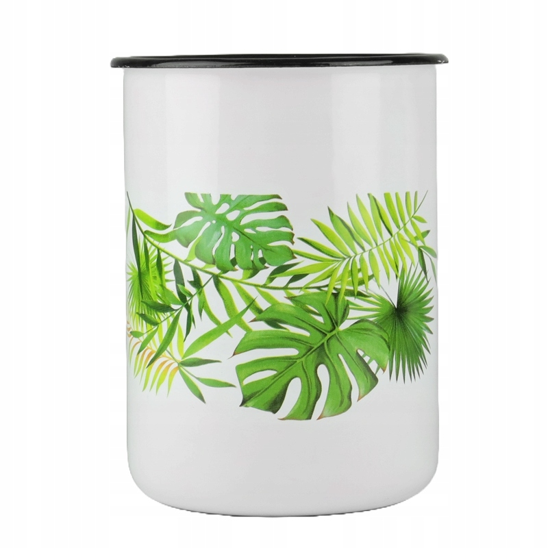 KUBEK GŁADKI EMALIOWANY 1,5L WZÓR MONSTERA IDEALNY DO NAPOJÓW KOMPOTU MLEKA