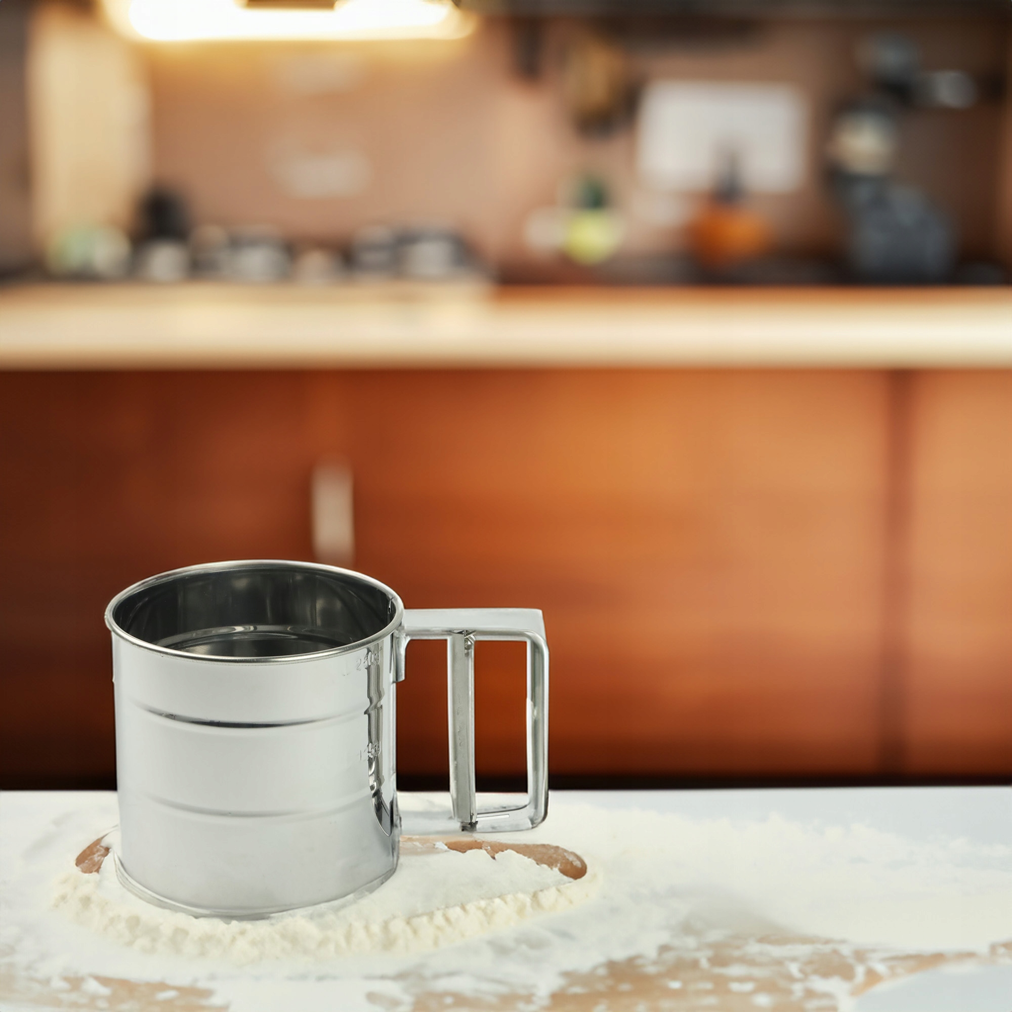 PRZESIEWACZ PRZESIEWAK SITKO DO MĄKI CUKRU PUDRU STALOWY SITO CEDZAK 9X10CM