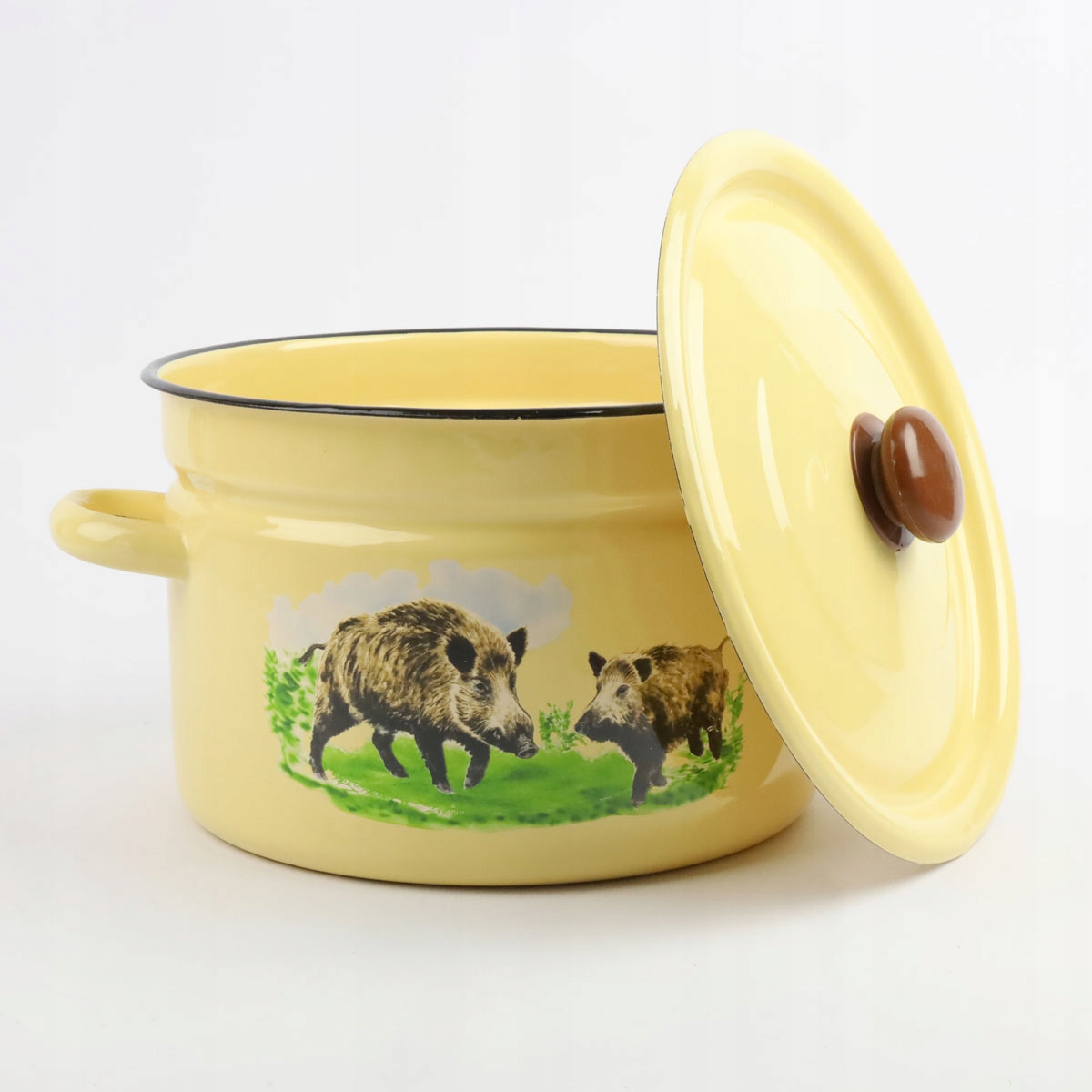 GARNEK EMALIOWANY 9 L Z POKRYWKĄ WZÓR DZIK DO GOTOWANIA POTRAW PRZETWORÓW