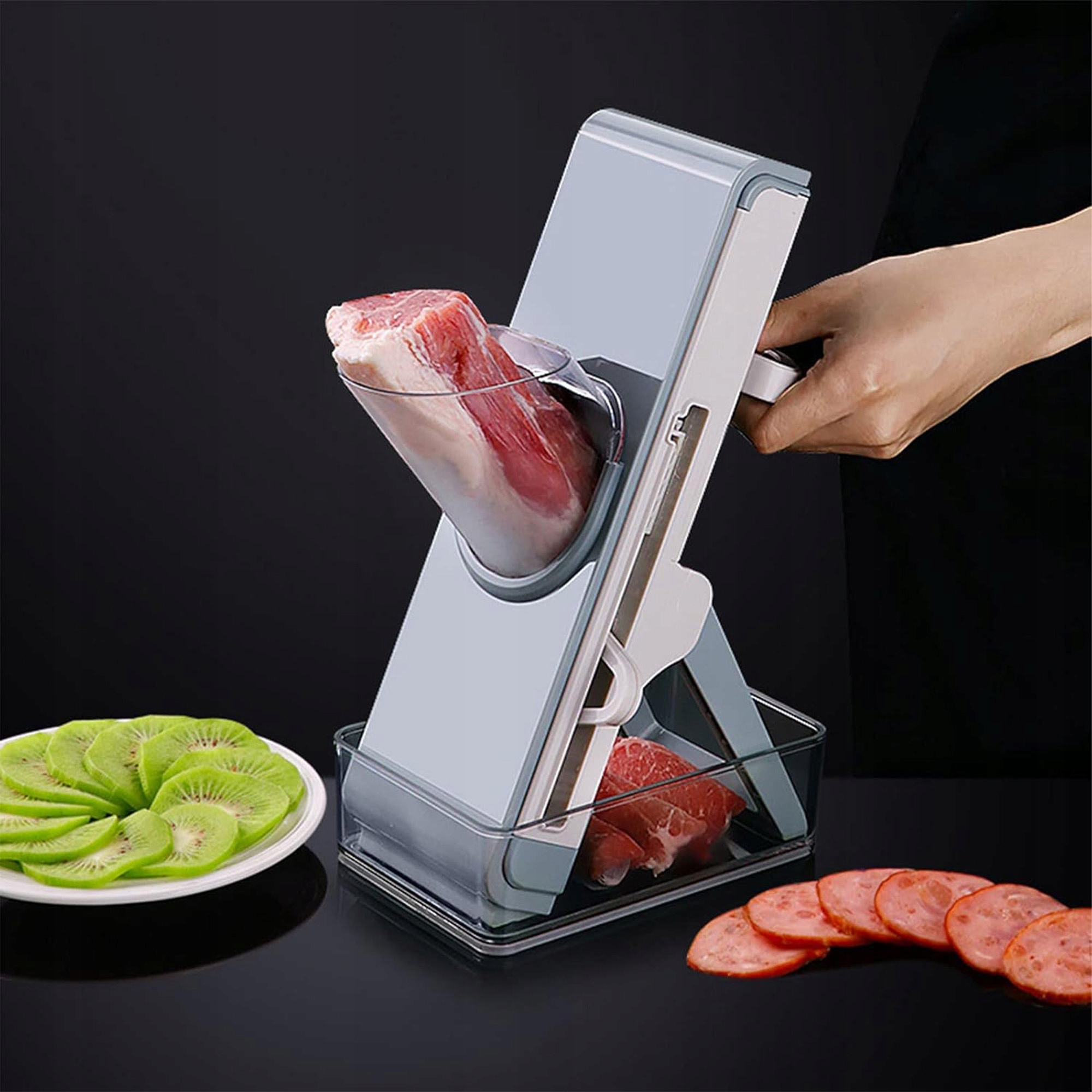 KRAJALNICA DO WARZYW Z POJEMNIKIEM I WYMIENNYMI NAKŁADKAMI TARKA