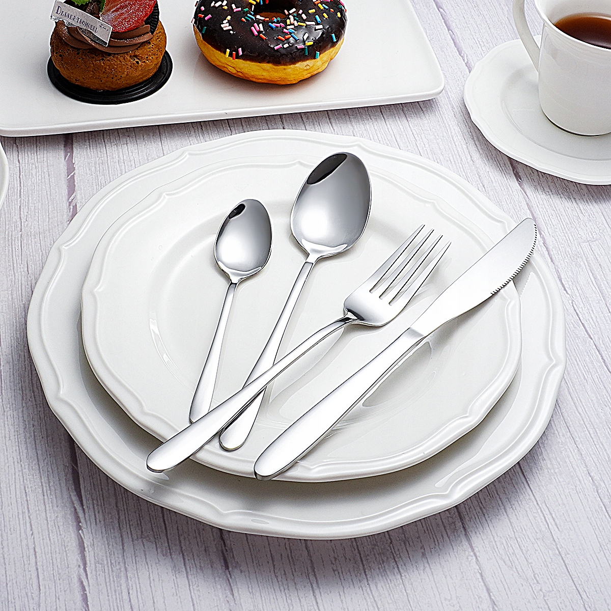 ZESTAW SZTUĆCE 72 elementów komplet SREBRNE 12 osób stal nierdzewna PUDEŁKO