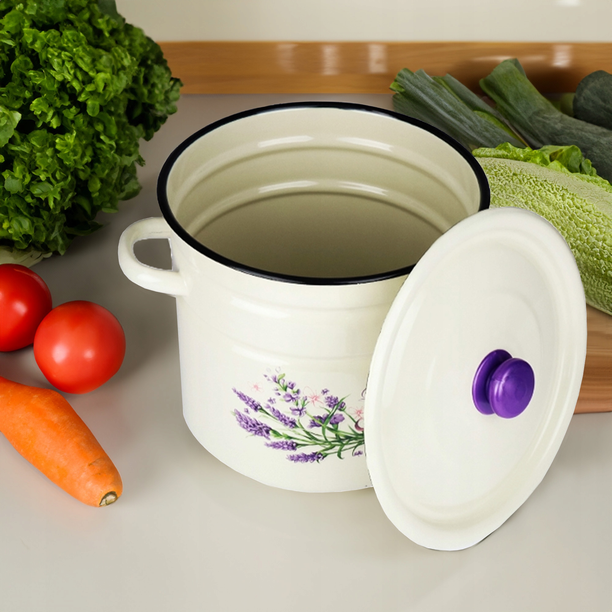 GARNEK EMALIOWANY 12 L POKRYWKA WZÓR LAWENDA DO GOTOWANIA POTRAW PRZETWORÓW