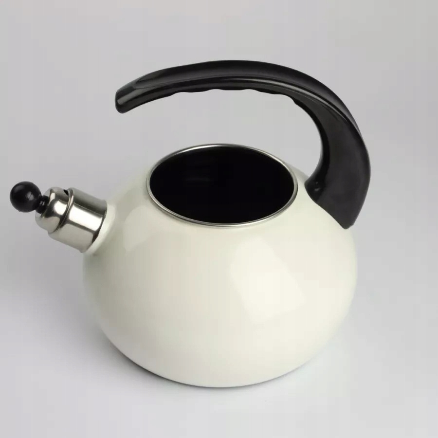 CZAJNIK EMALIOWANY NOWOCZESNY ECRU Z GWIZDKIEM STAL 2,5 L INDUKCJA GAZ