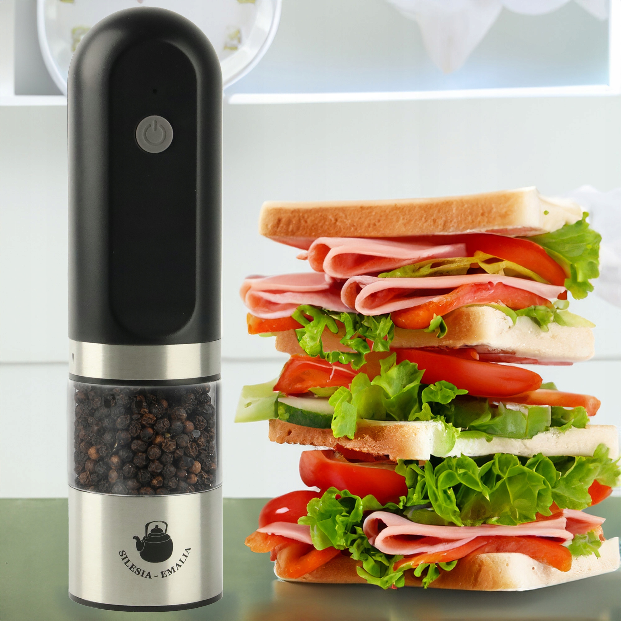 MŁYNEK ELEKTRYCZNY DO MIELENIA CZARNY PRZYPRAW SOLI PIEPRZU PRZYPRAW NA USB