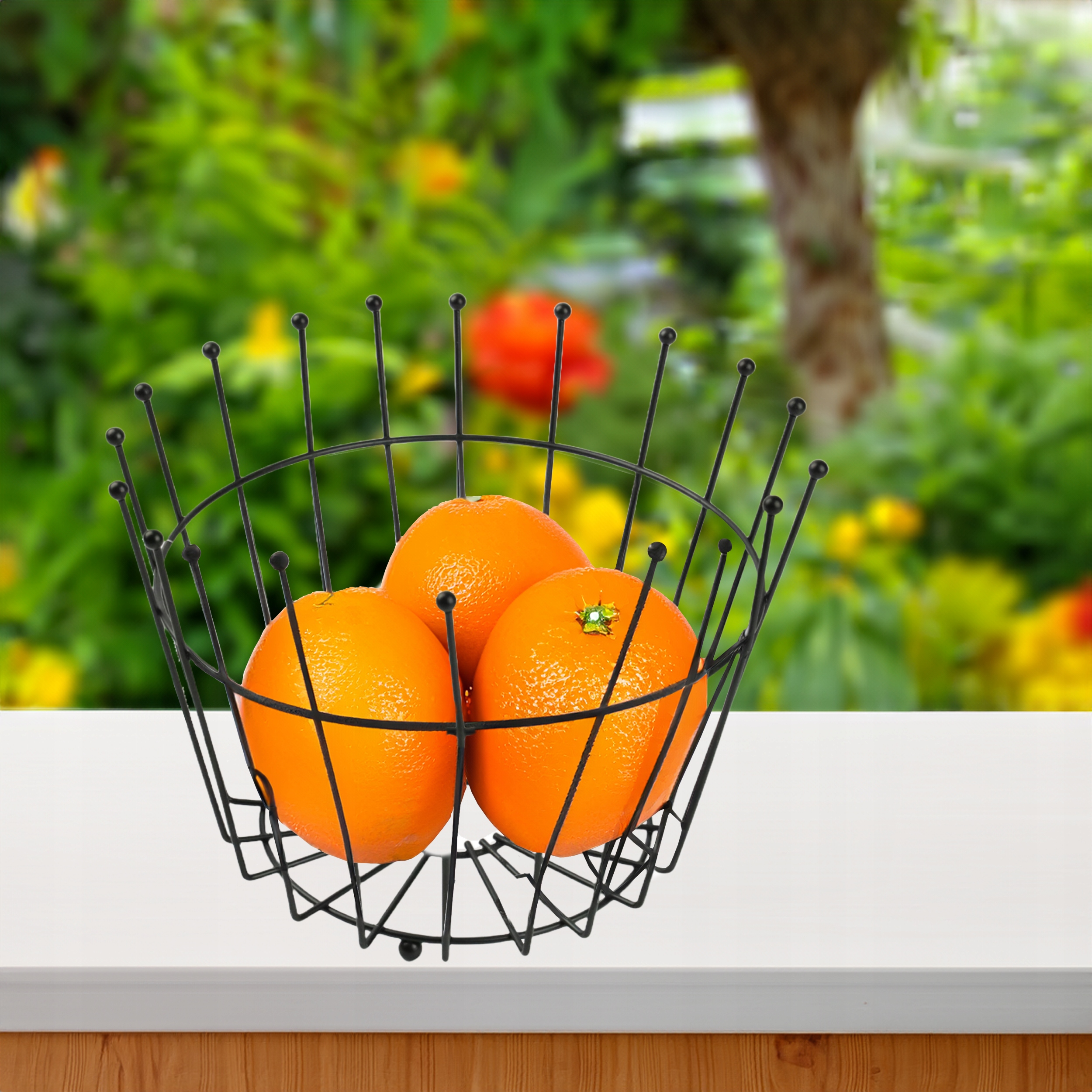 METALOWY KOSZYK NA OWOCE WARZYWA DRUCIANY OZDOBNY CZARNY KOSZ OKRĄGŁY 25 CM