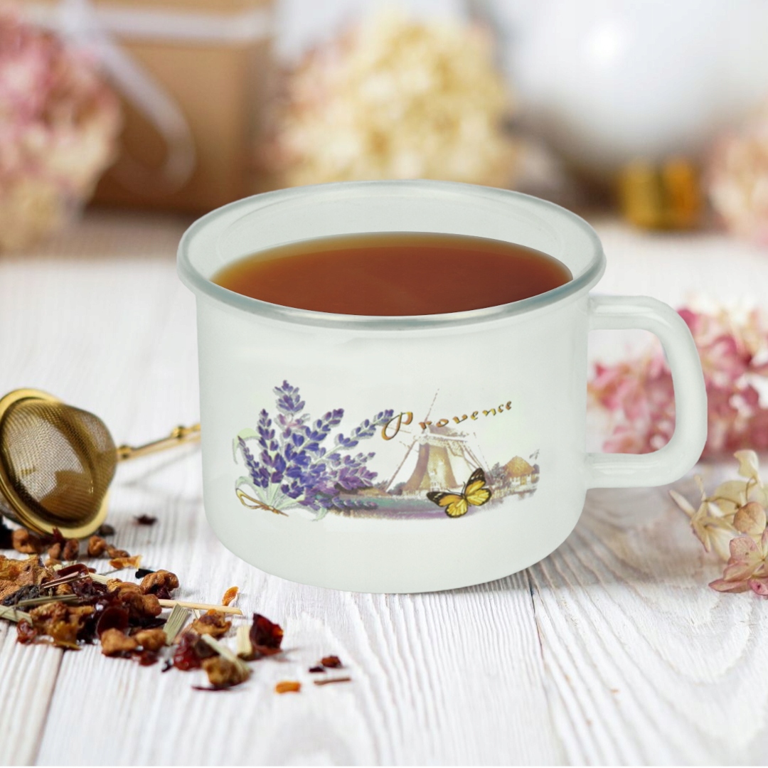 KUBEK DO MLEKA 16 CM EMALIOWANY Z POKRYWKĄ MŁYN