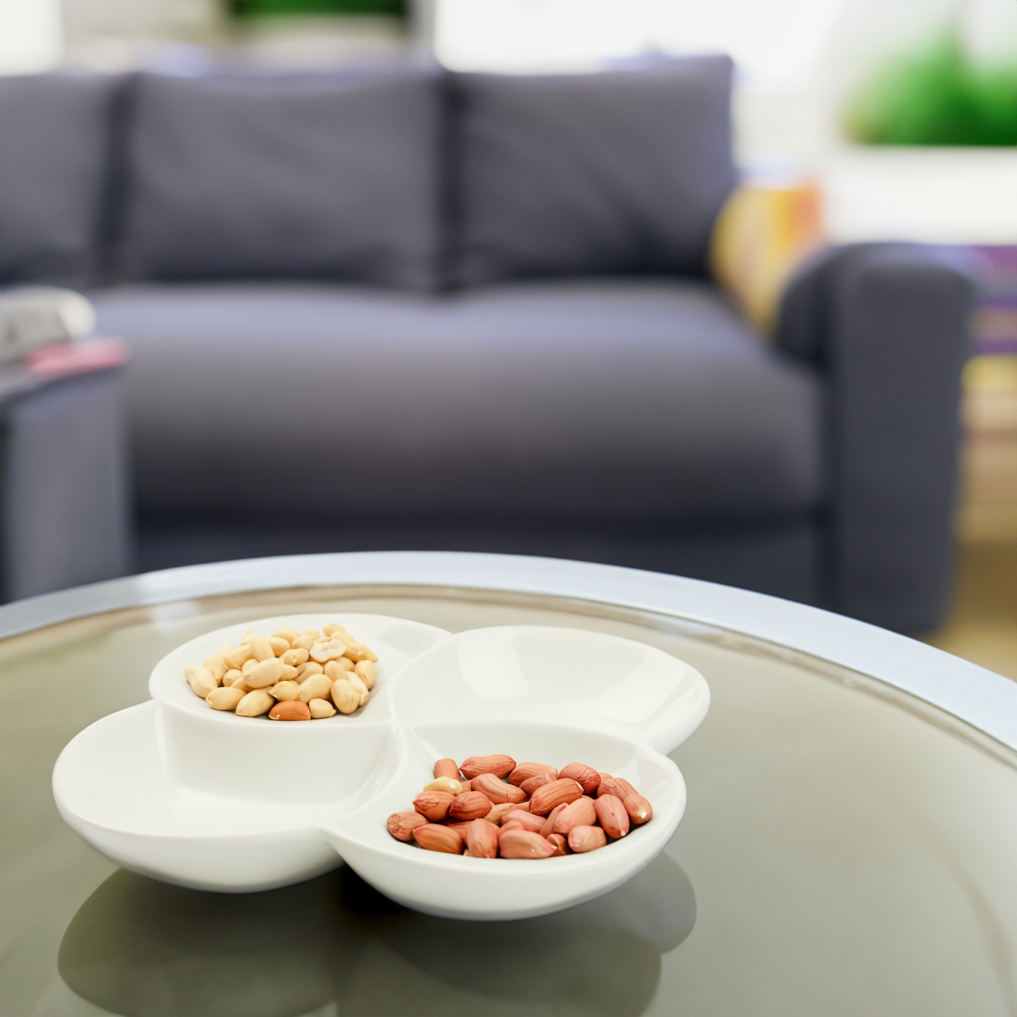 PÓŁMISEK OKRĄGŁY CZTERODZIELNY 21CM PORCELANOWY BIAŁY NA PRZEKĄSKI SOSY