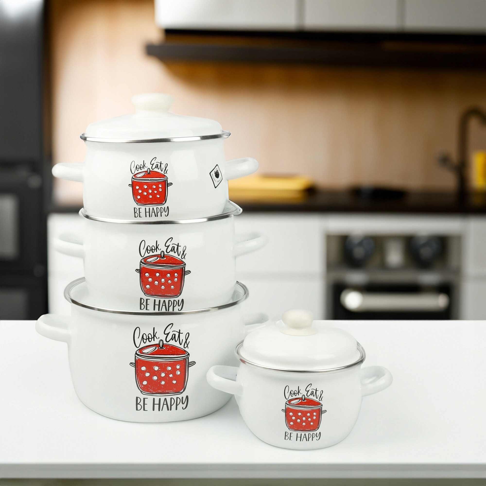 ZESTAW 4 GARNKÓW EMALIOWANYCH Z POKRYWAMI TRADYCYJNE GARNKI EMALIOWANE