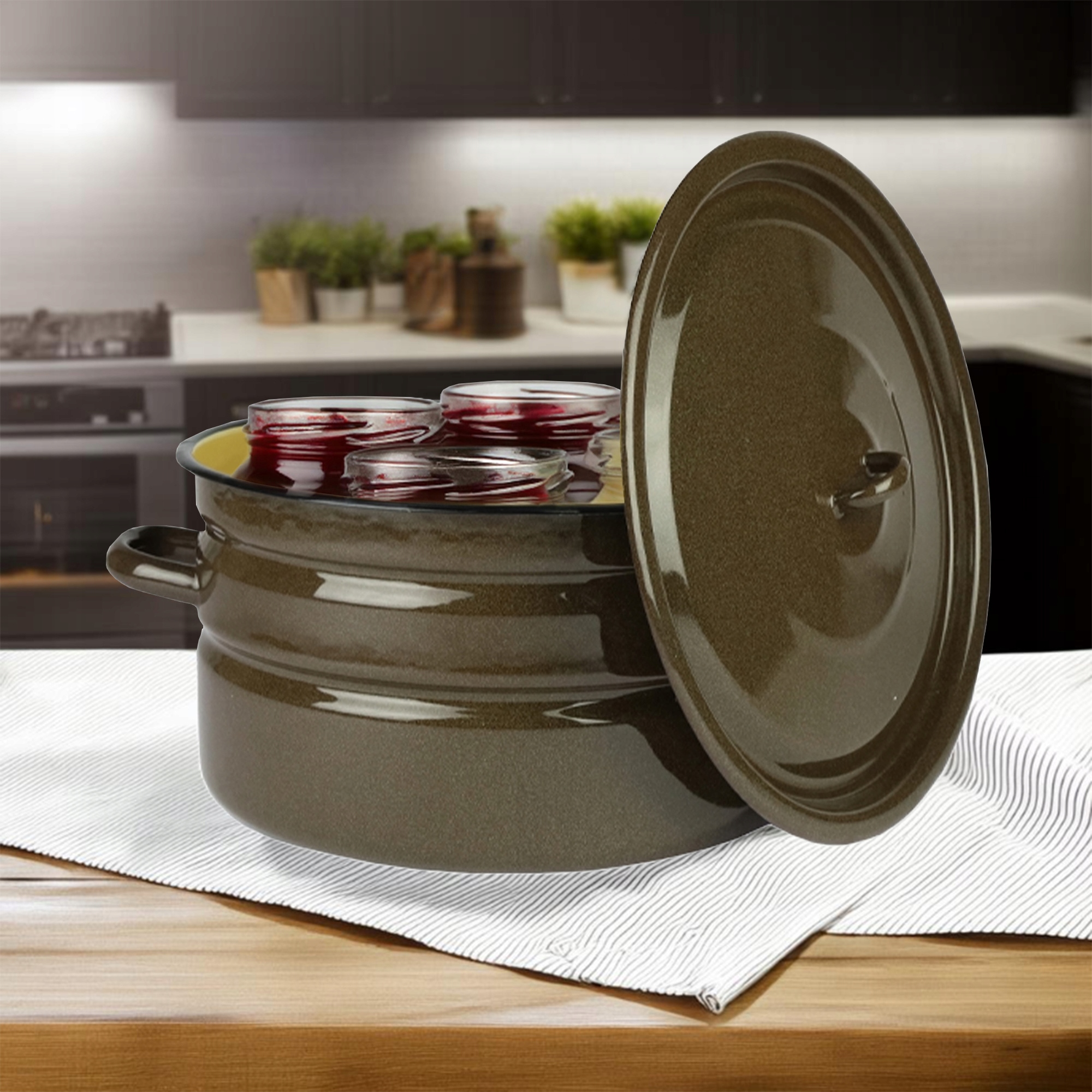 GARNEK EMALIOWANY POWDILAK 14 L Z POKRYWKĄ DO GOTOWANIA POTRAW PRZETWORÓW