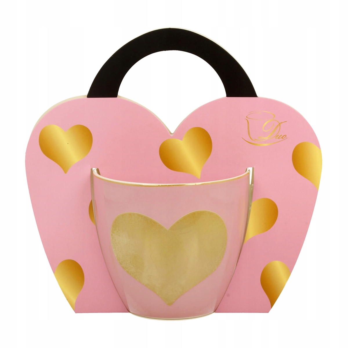 KUBEK RÓŻOWY SERCE DUŻY 460ML Z UCHEM UNIWERSALNY PORCELANA DO KAWY HERBATY