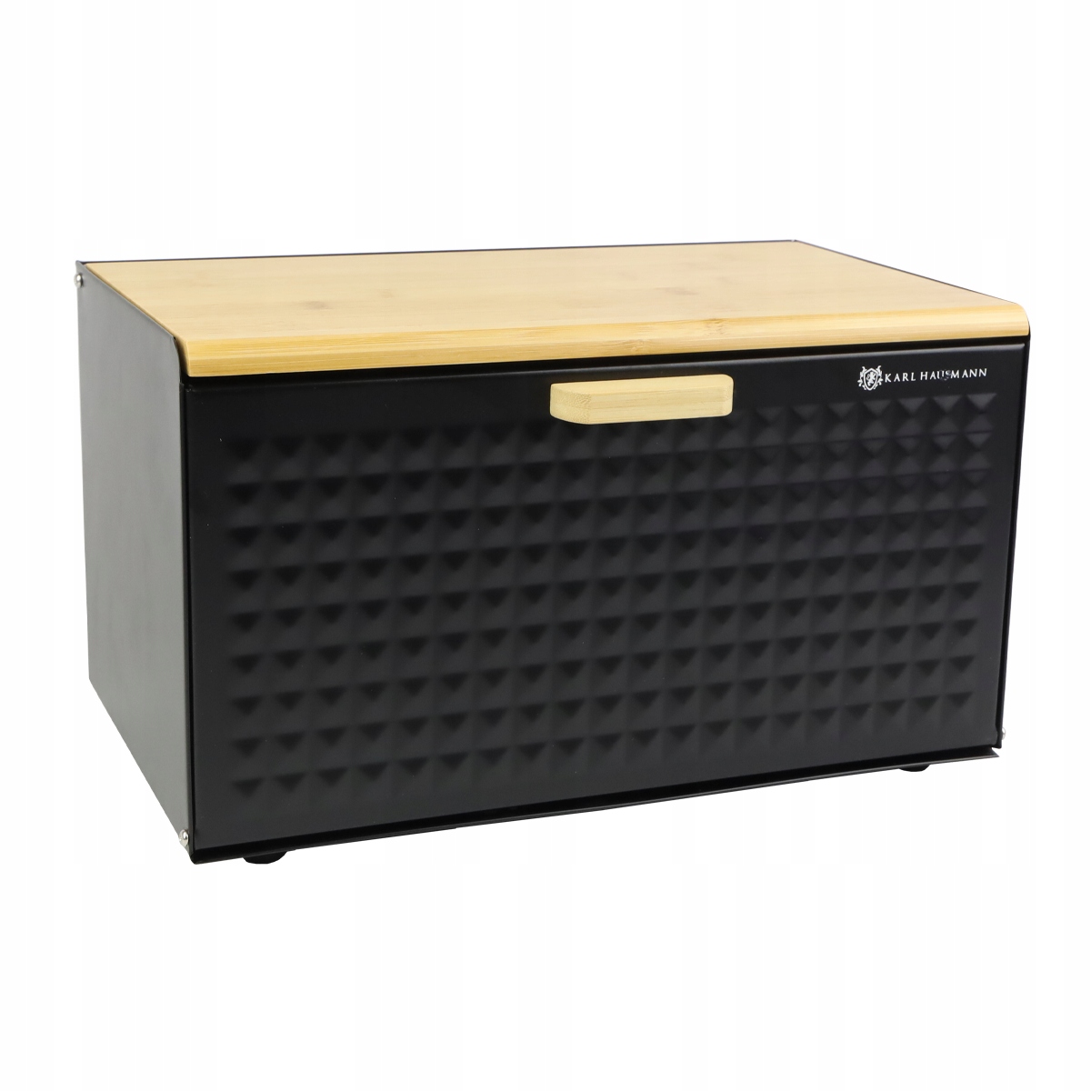 Chlebak pojemnik na pieczywo na chleb bułki stalowy deska bambusowa czarny