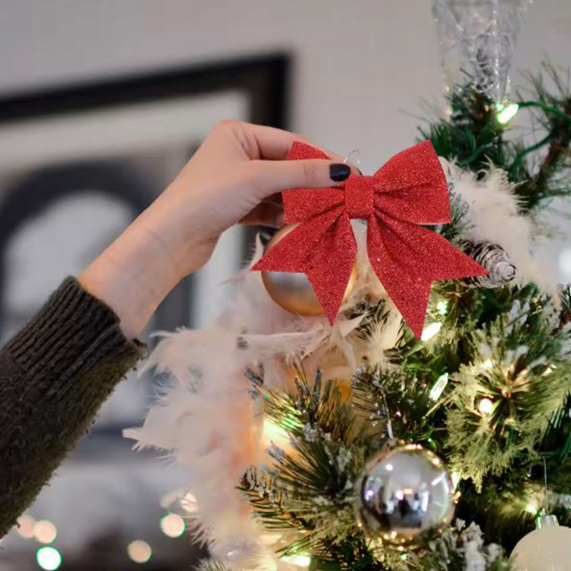 KOKARDA ŚWIĄTECZNA 2SZT CZERWONA BŁYSZCZĄCA 15CM NA CHOINKĘ DRZWI OKNO