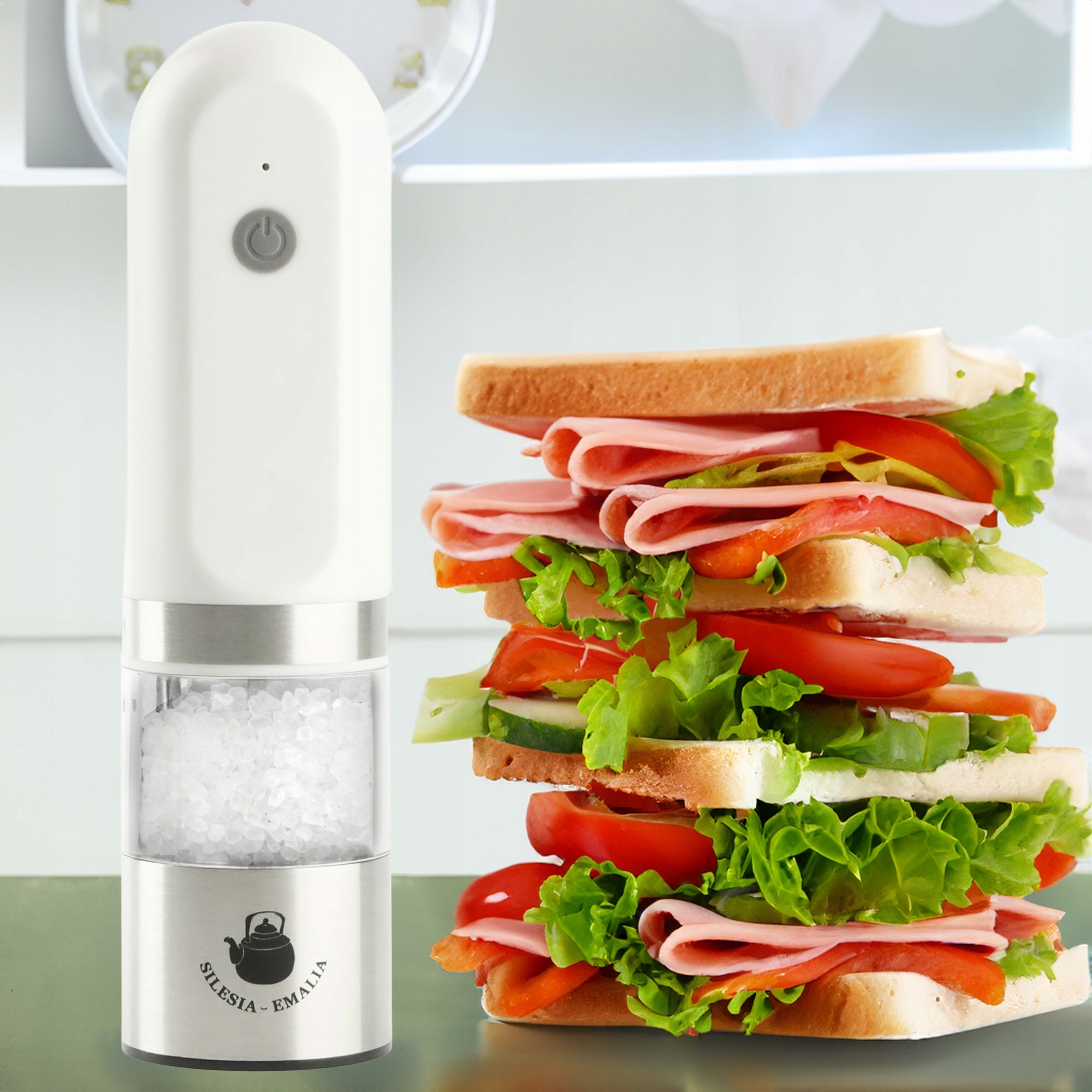 MŁYNEK ELEKTRYCZNY DO MIELENIA BIAŁY PRZYPRAW SOLI PIEPRZU PRZYPRAW NA USB