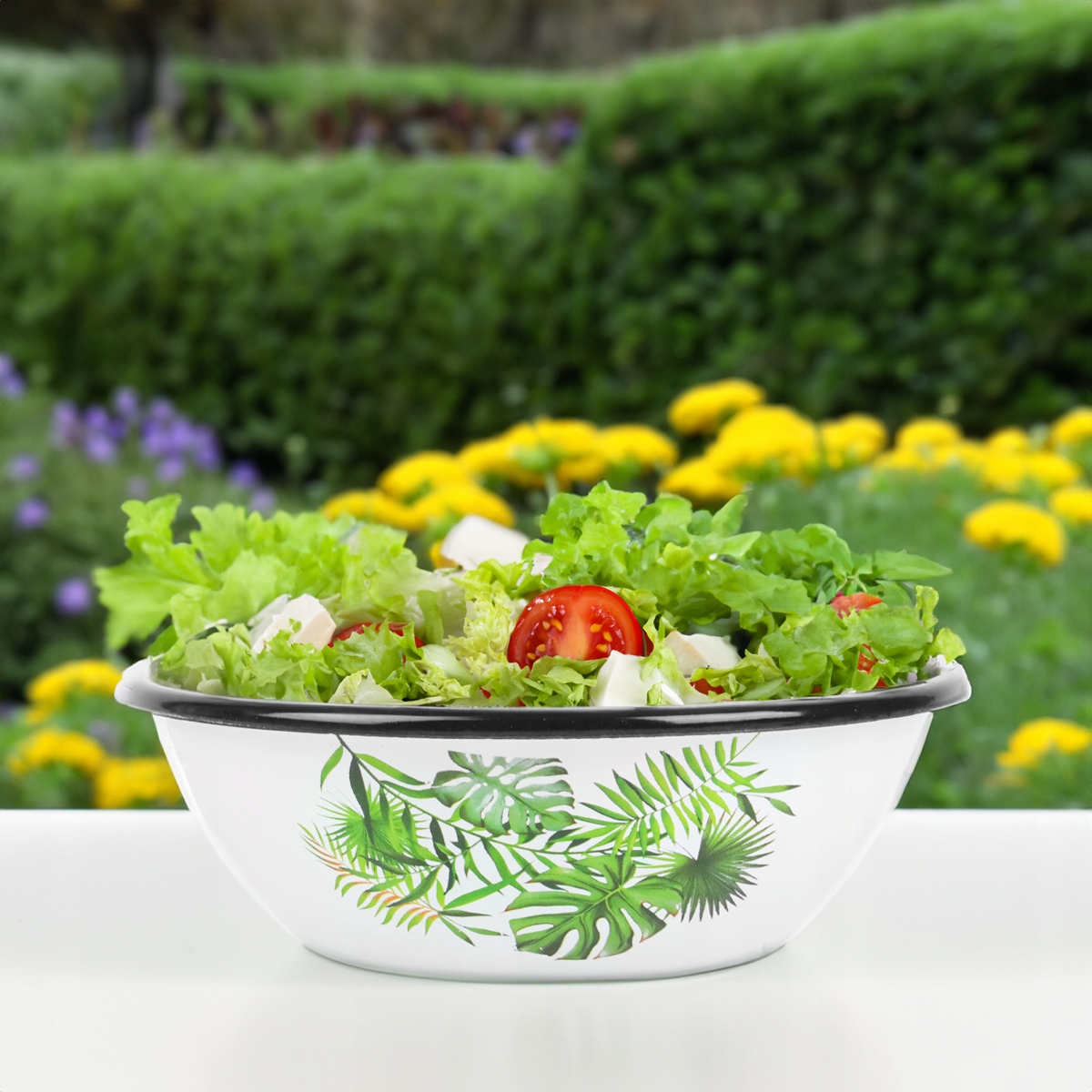 MISKA EMALIOWANA 20CM 1,5L ZE WZOREM MONSTERA IDEALNA NA OWOCE I WARZYWA