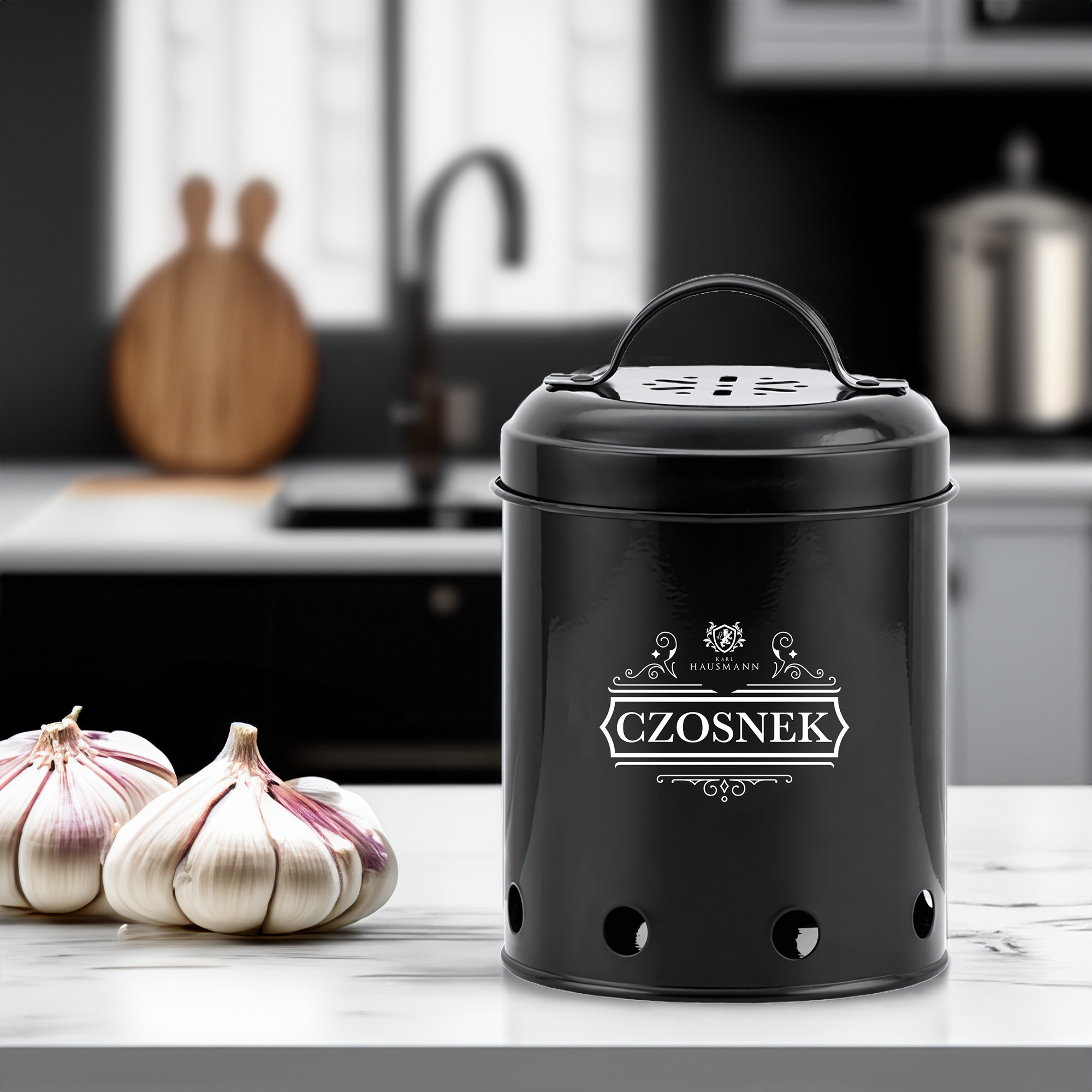 KOMPLET 3 POJEMNIKI METALOWE NA PRZECHOWYWANIE CEBULI CZOSNKU ZIEMNIAKÓW