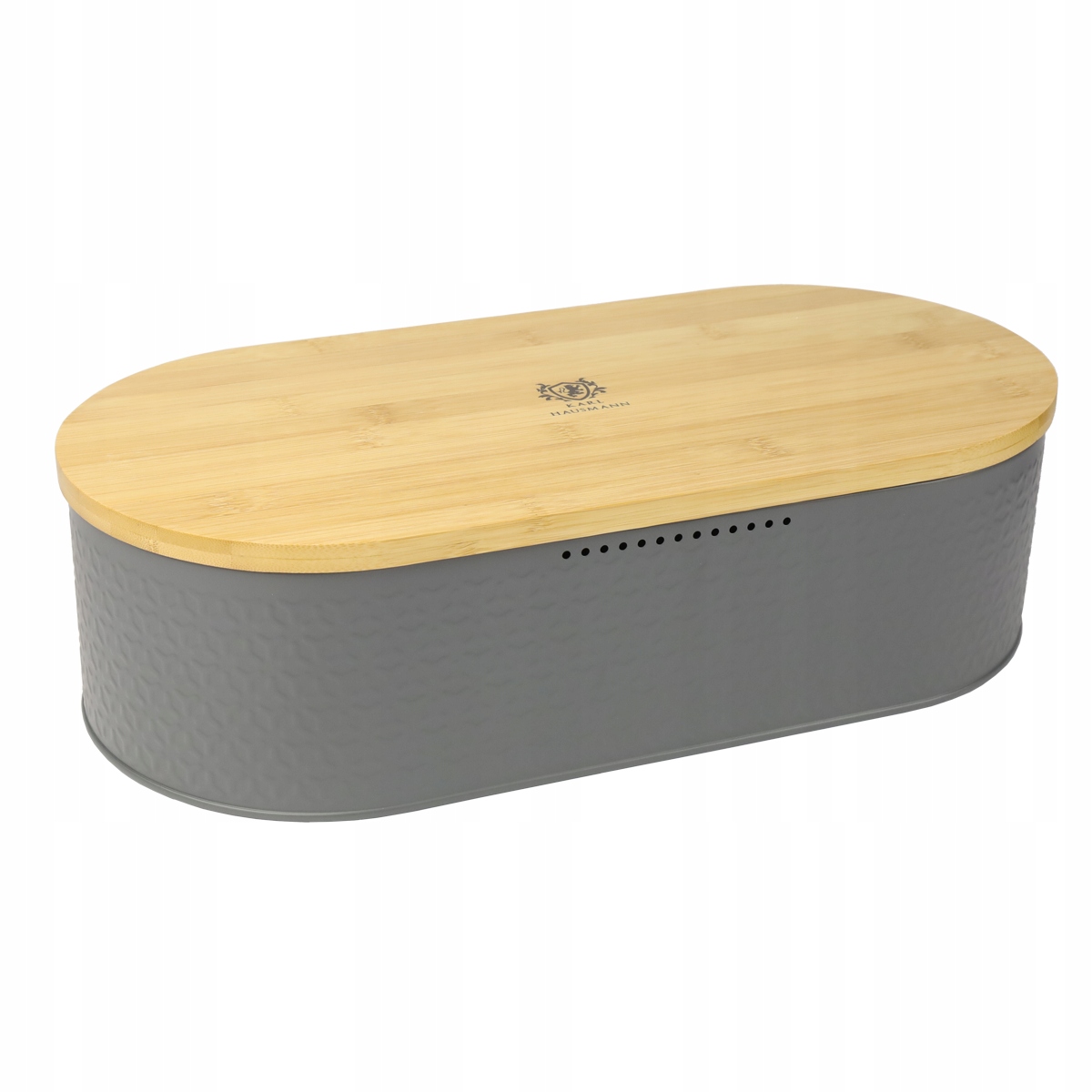 Chlebak pojemnik na pieczywo na chleb bułki stalowy deska bambusowa szary