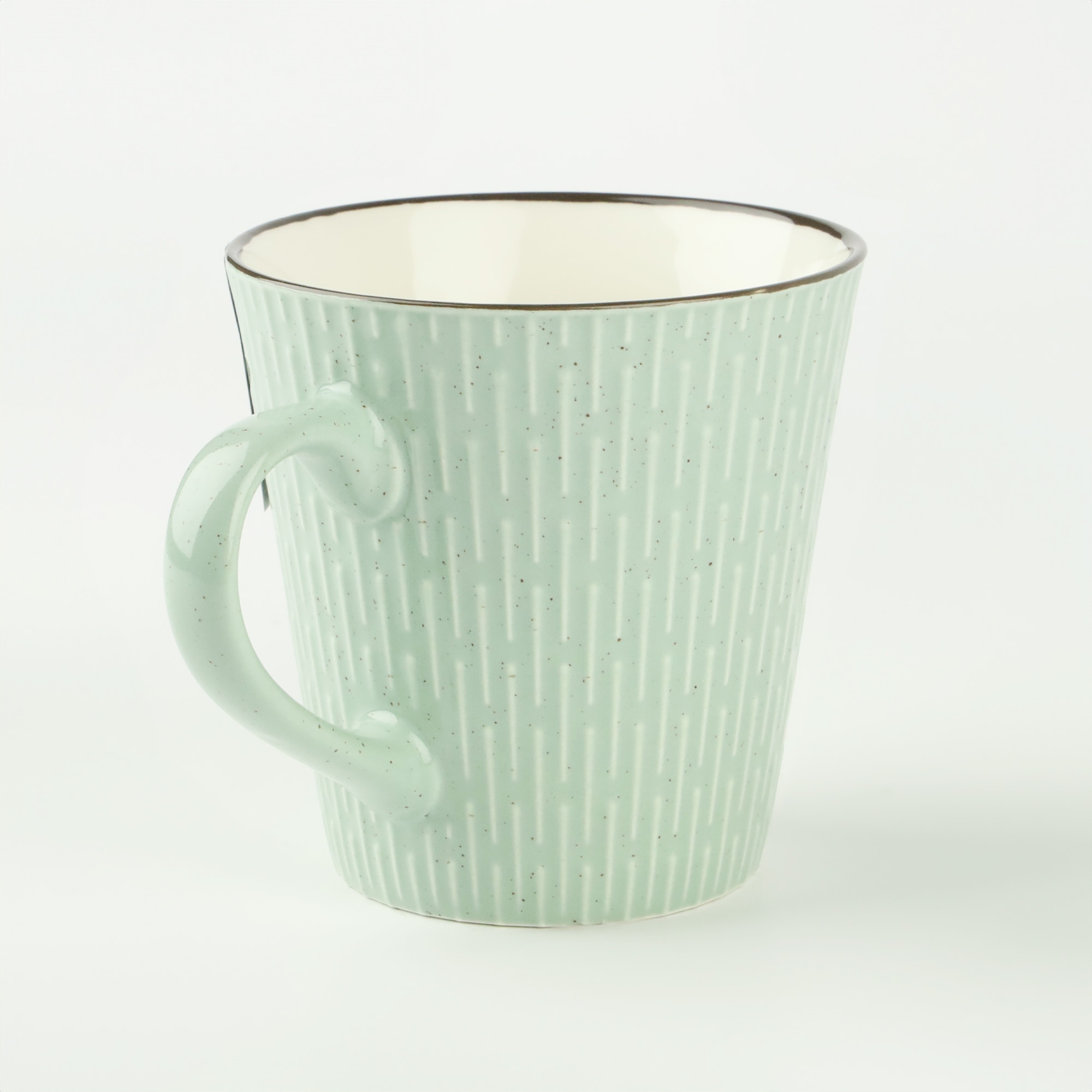 CERAMICZNY KUBEK NA KAWĘ HERBATĘ MIĘTOWY ZDOBIONY W WZÓR KRESKI 340 ML