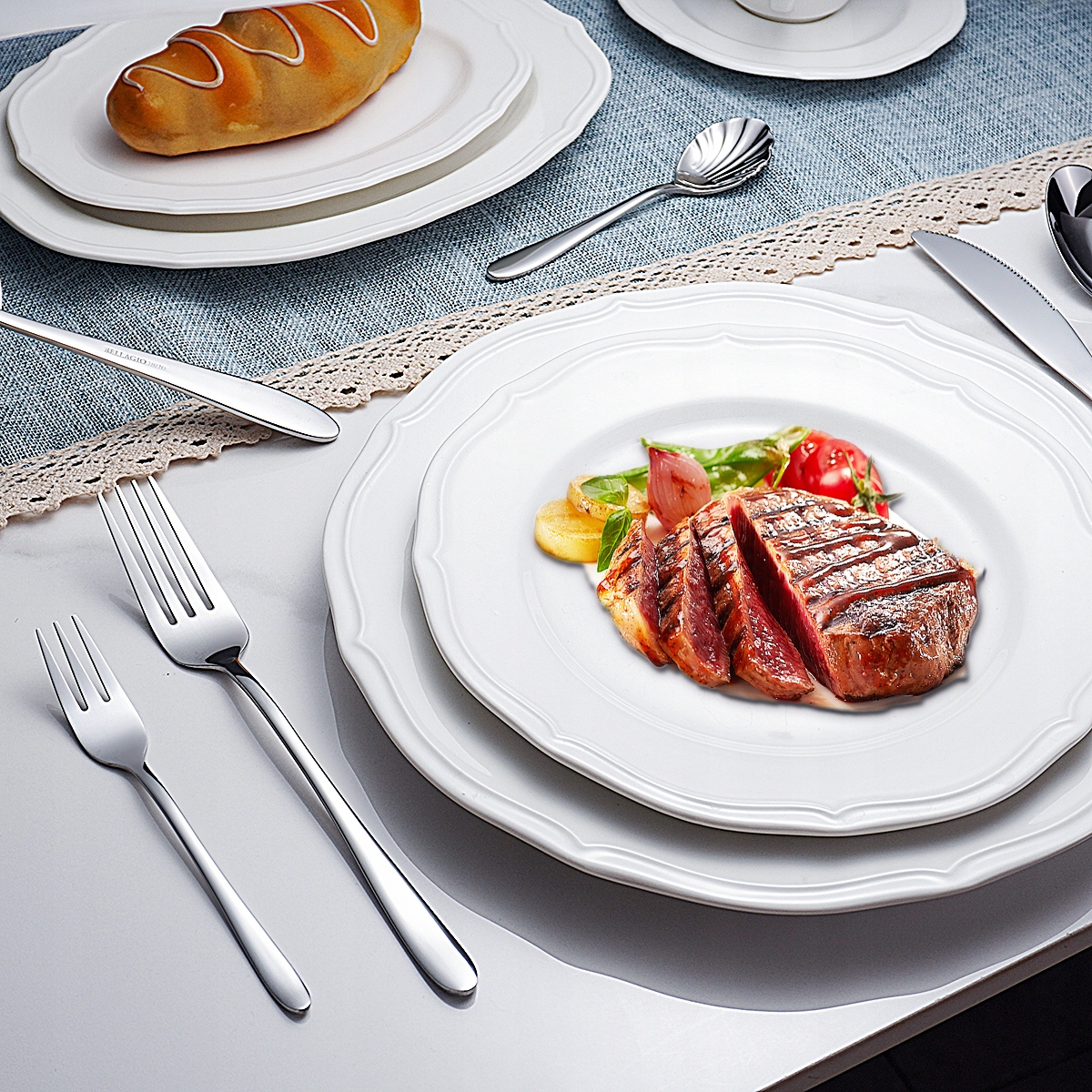 ZESTAW SZTUĆCE 72 elementów komplet SREBRNE 12 osób stal nierdzewna PUDEŁKO