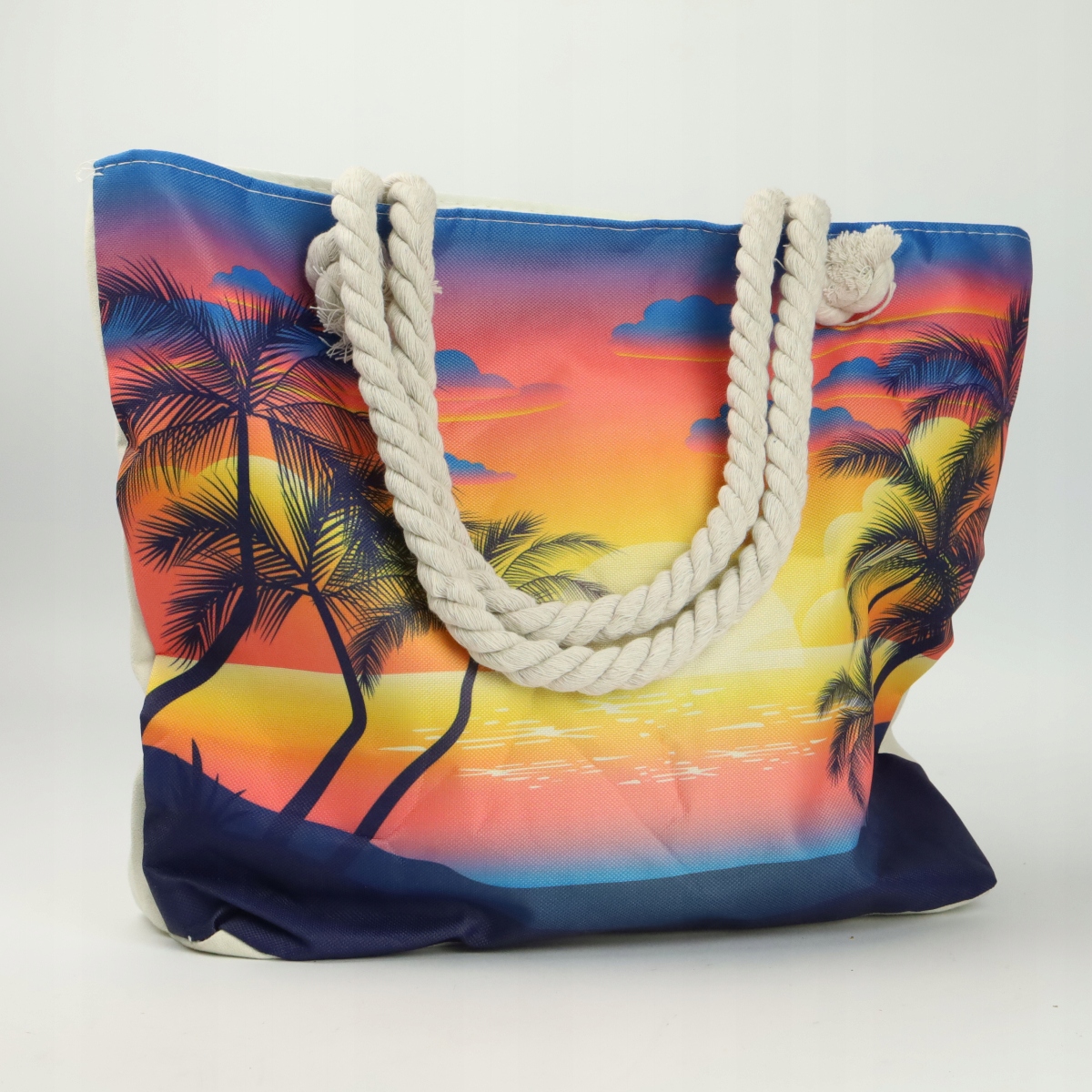 TORBA PLAŻOWA MIEJSKA MATERIAŁOWA Z PODSZEWKĄ SHOPPER NA RAMIĘ Z ZAMKIEM