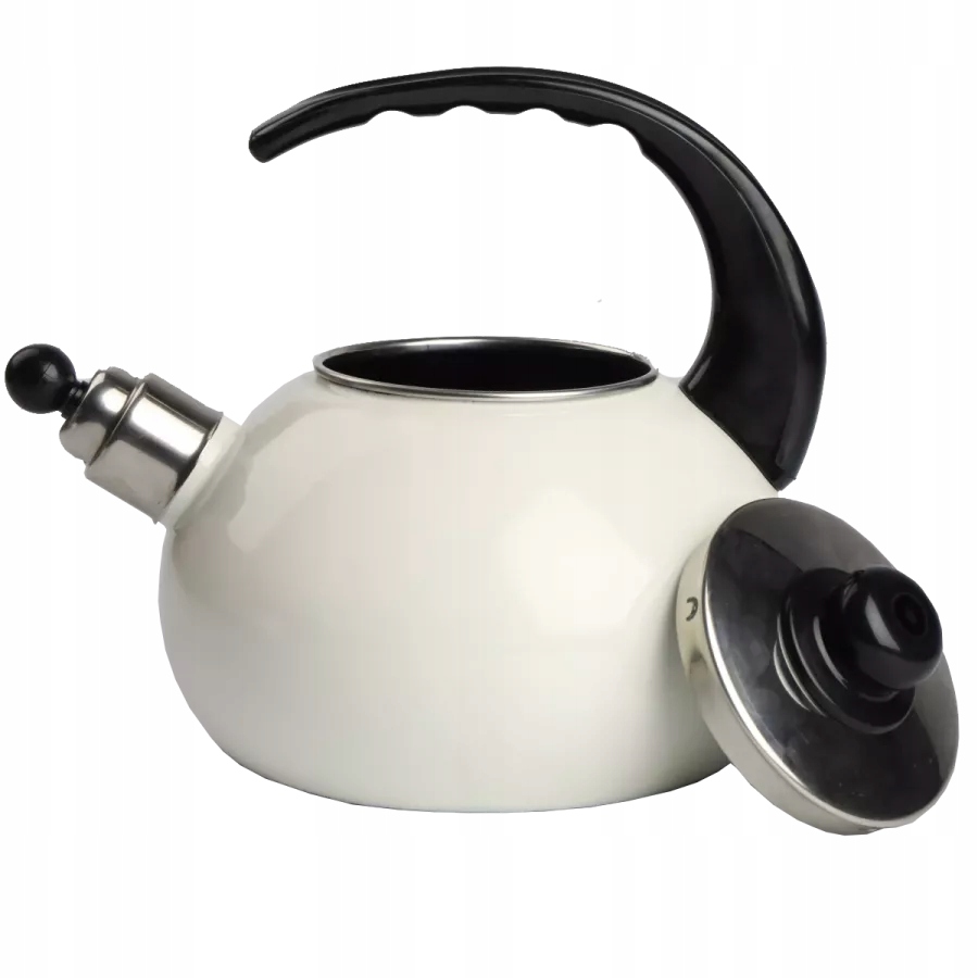 CZAJNIK EMALIOWANY NOWOCZESNY ECRU Z GWIZDKIEM STAL 2,5 L INDUKCJA GAZ