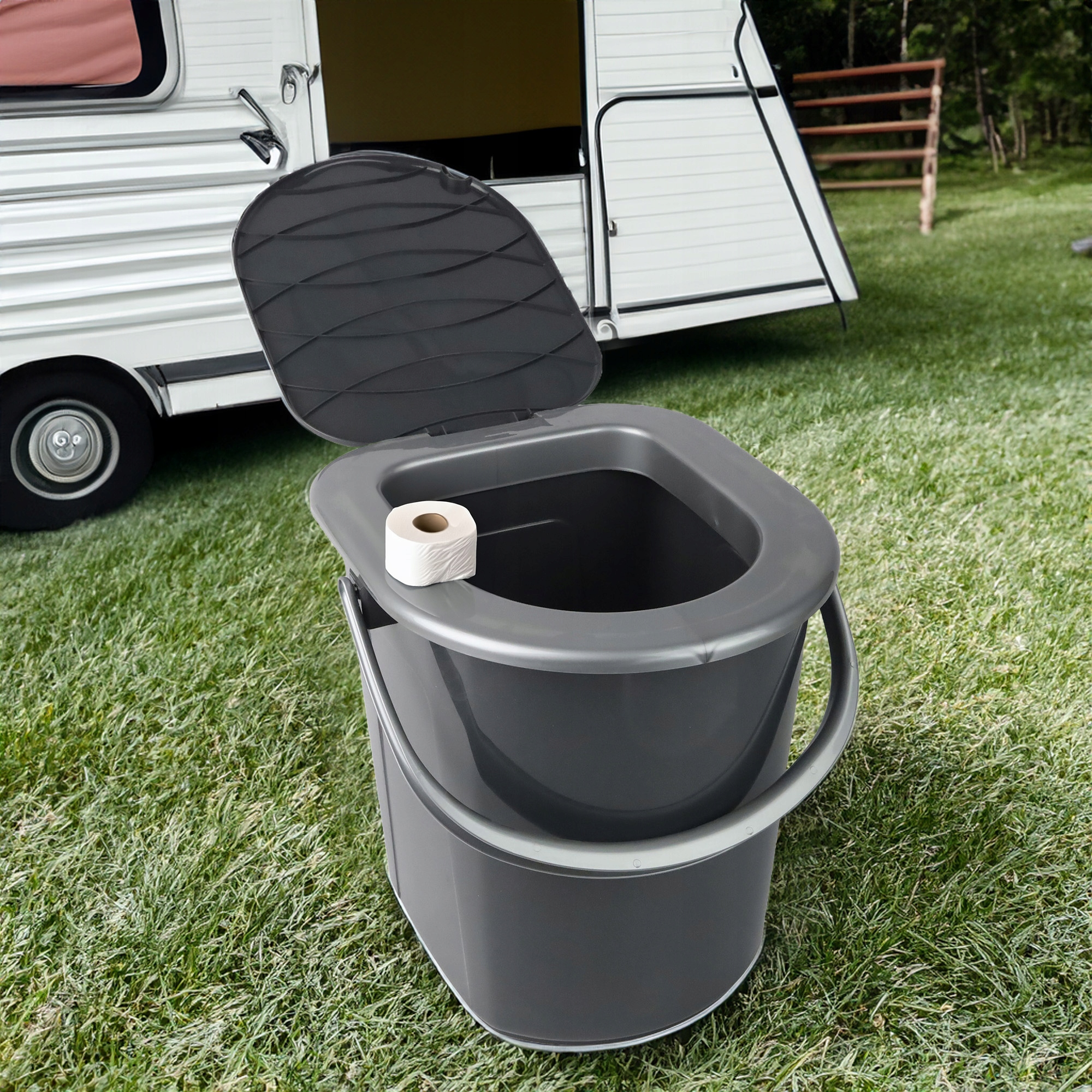 WIADRO WC MOBILNA TOALETA TURYSTYCZNA SZARA 22L Z POKRYWĄ I UCHWYTEM PODRÓŻ