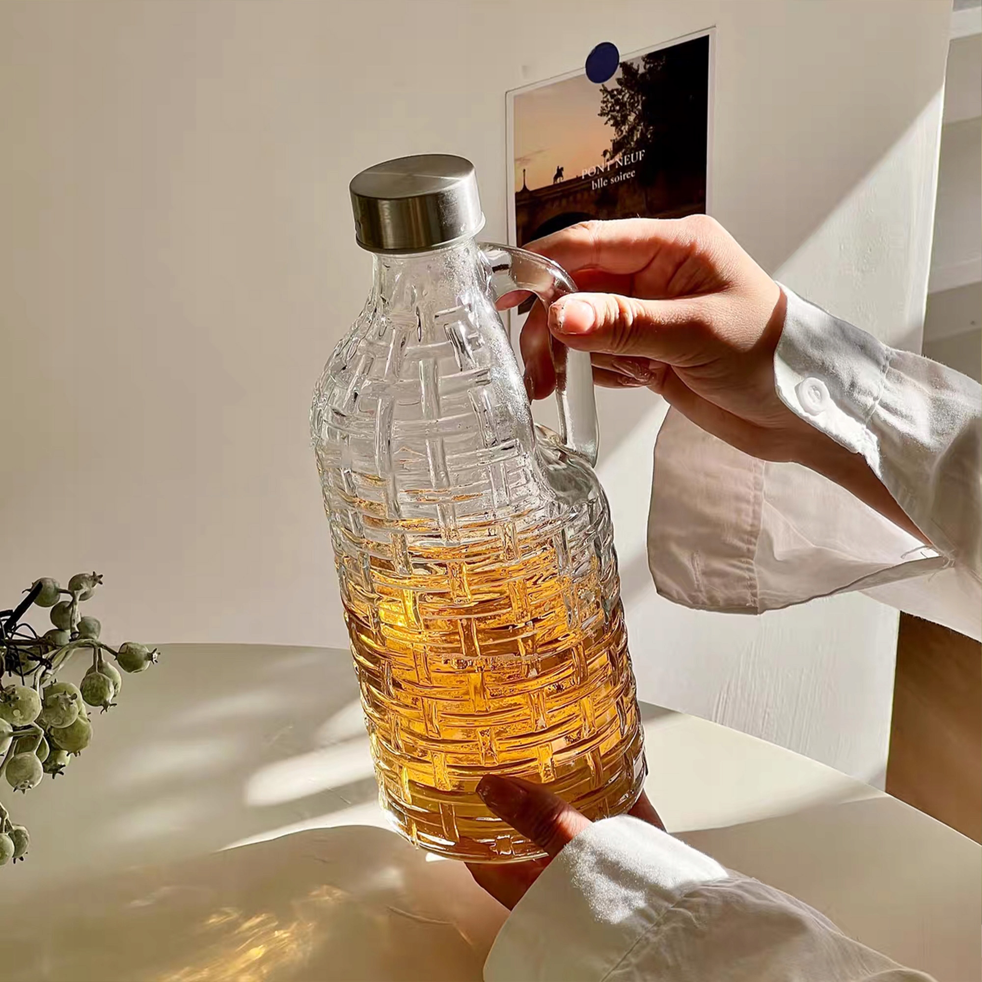 KARAFKA SZKLANA NA WODĘ SOK LEMONIADĘ MLEKO 1L BUTELKA Z ZAKRĘTKĄ