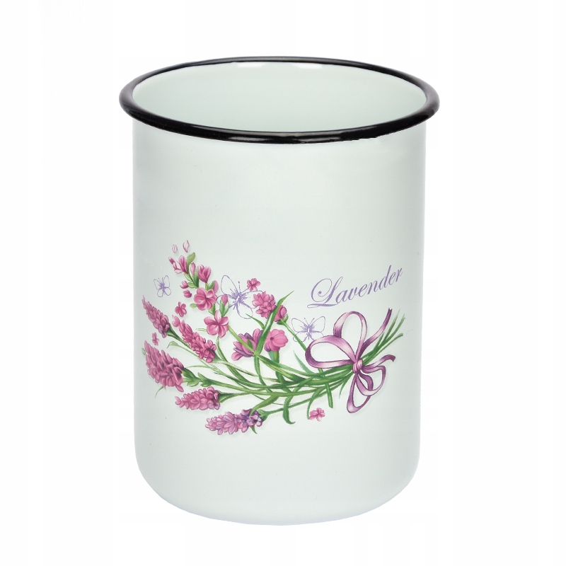 KUBEK GŁADKI EMALIOWANY 1,5L WZÓR LAWENDA SOLIDNY NA NAPOJE MLEKO KOMPOT