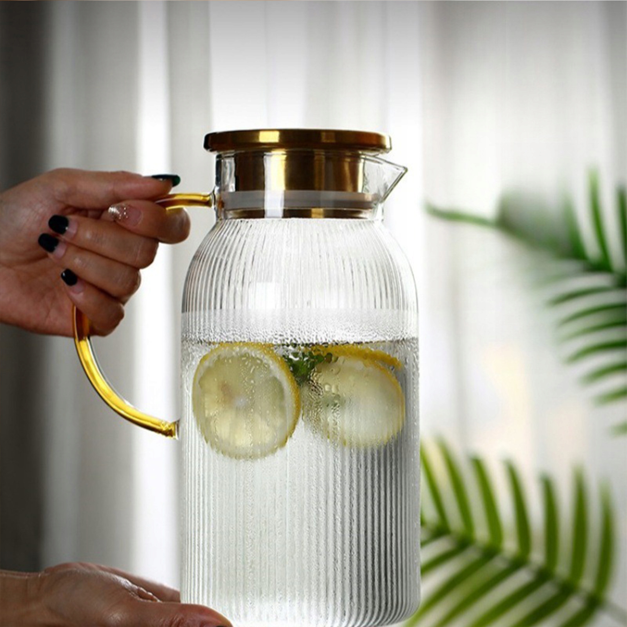 DZBANEK SZKLANY NA WODĘ LEMONIADĘ 1,5L KARAFKA Z POKRYWKĄ SITKO FILTRUJĄCE