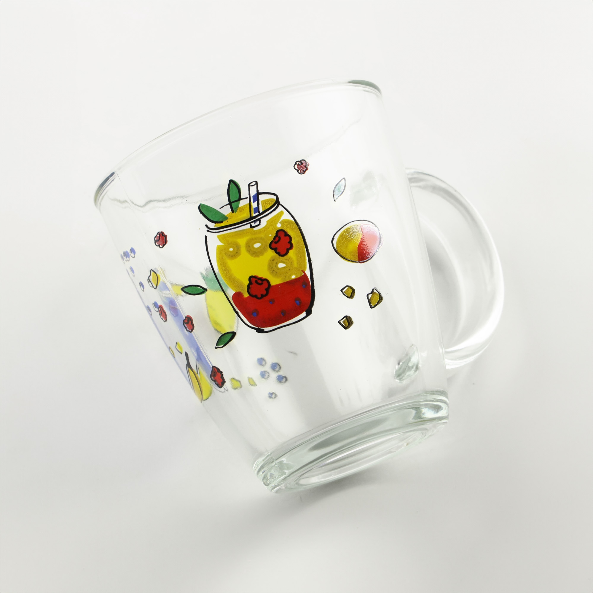 SZKLANKA Z UCHEM KUBEK SZKLANY TRADYCYJNY DO KAWY HERBATY 320 ML Z WZOREM