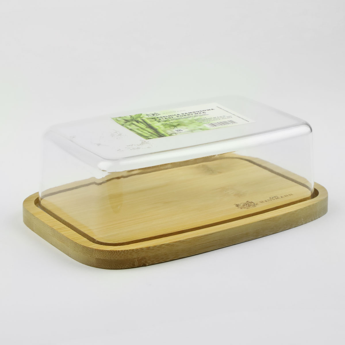 MASELNICZKA BAMBUSOWA Z PLASTIKOWĄ POKRYWĄ POJEMNIK DO PRZECHOWYWANIA MASŁA