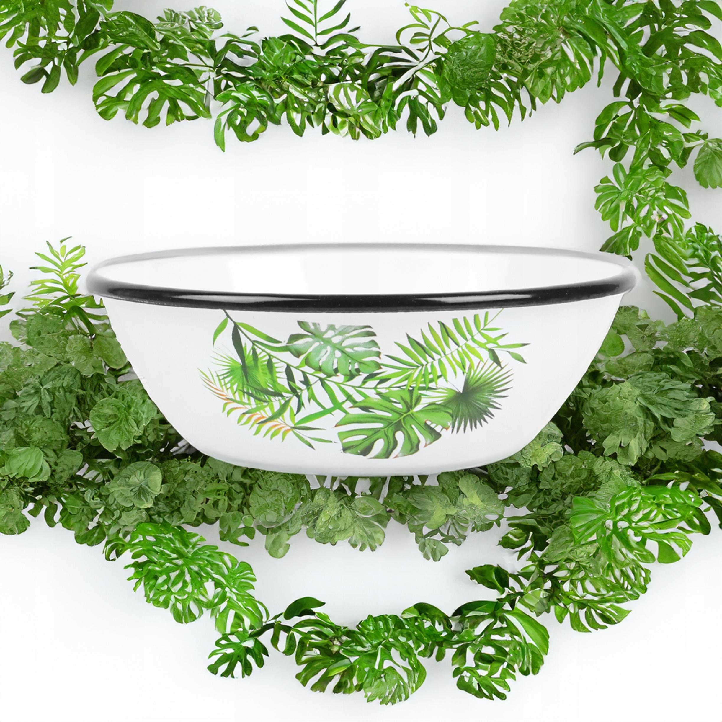 MISKA EMALIOWANA 25CM 2,5L WZÓR MONSTERA IDEALNA NA OWOCE I WARZYWA