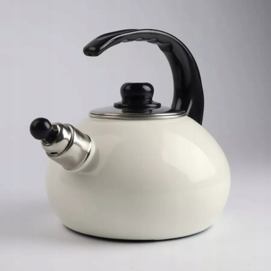 CZAJNIK EMALIOWANY NOWOCZESNY ECRU Z GWIZDKIEM STAL 2,5 L INDUKCJA GAZ